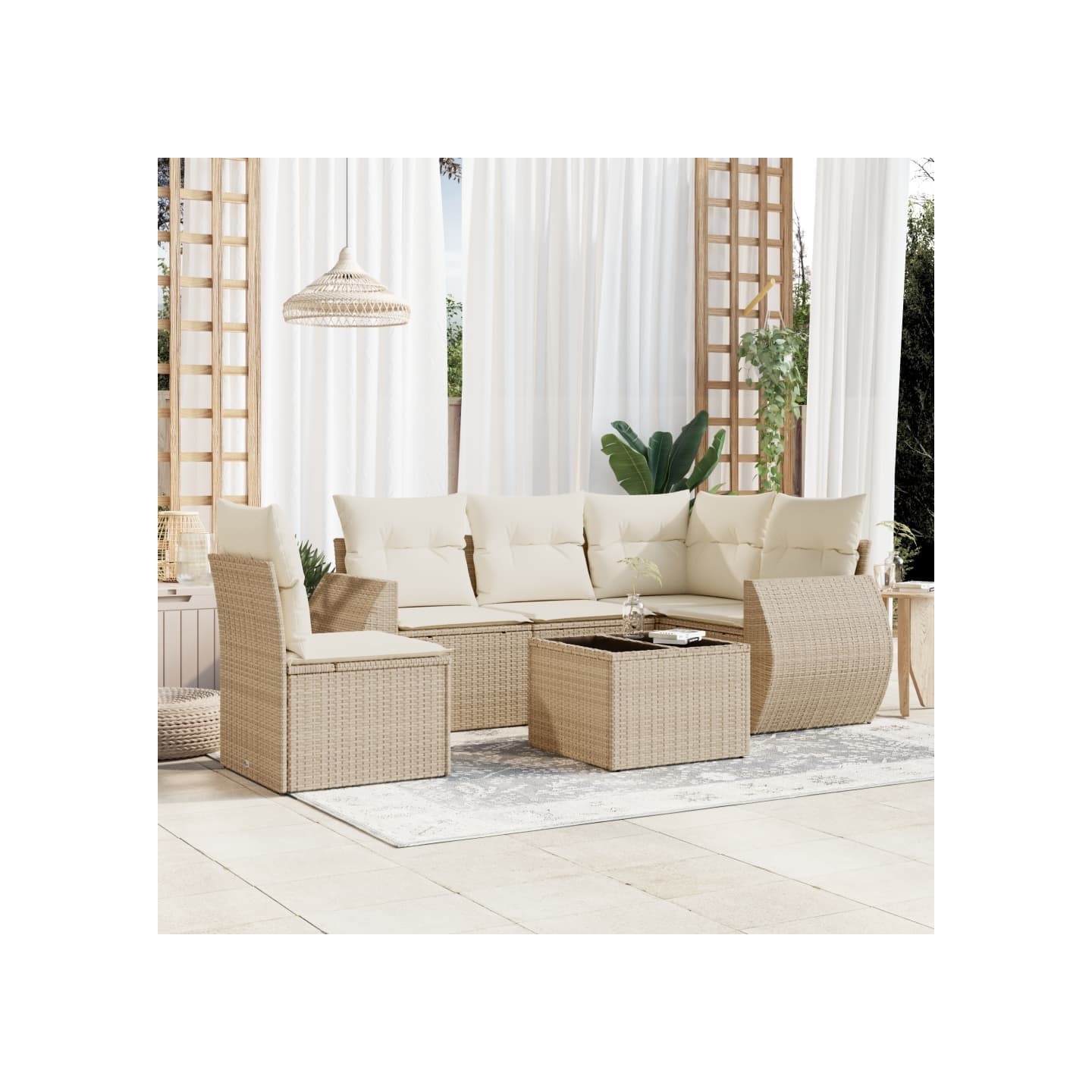 Salon de jardin avec coussins 6 pcs beige résine tressée