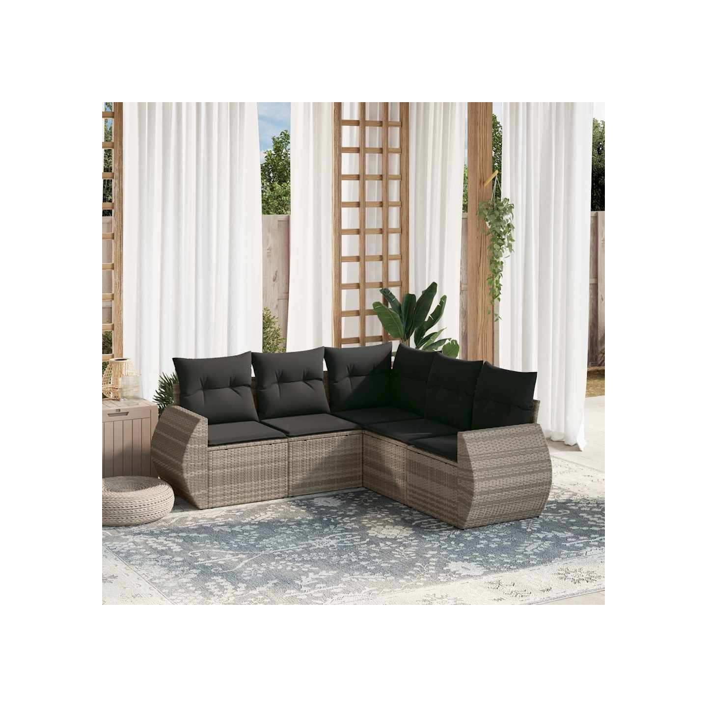 Salon de jardin 5 pcs avec coussins gris clair résine tressée