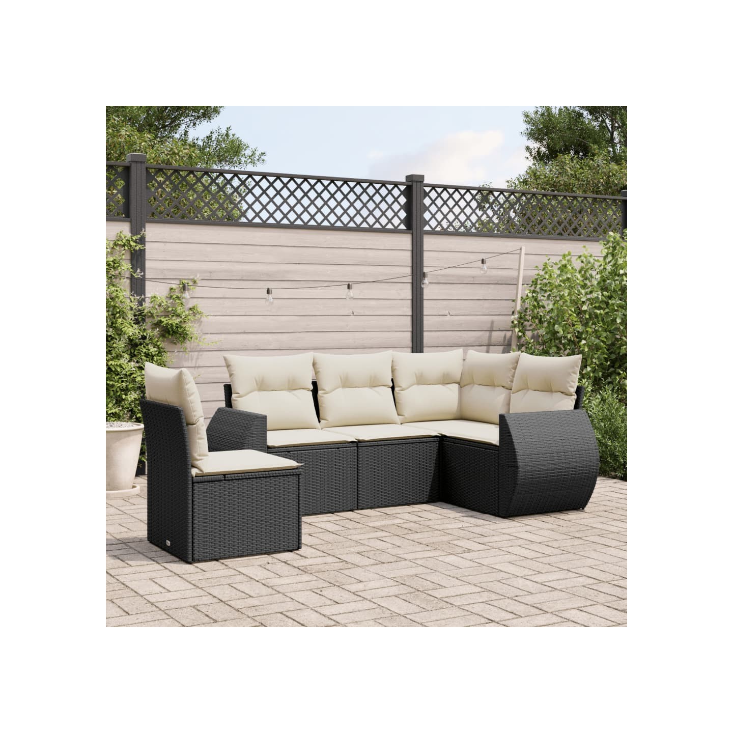 Salon de jardin 5 pcs avec coussins noir résine tressée