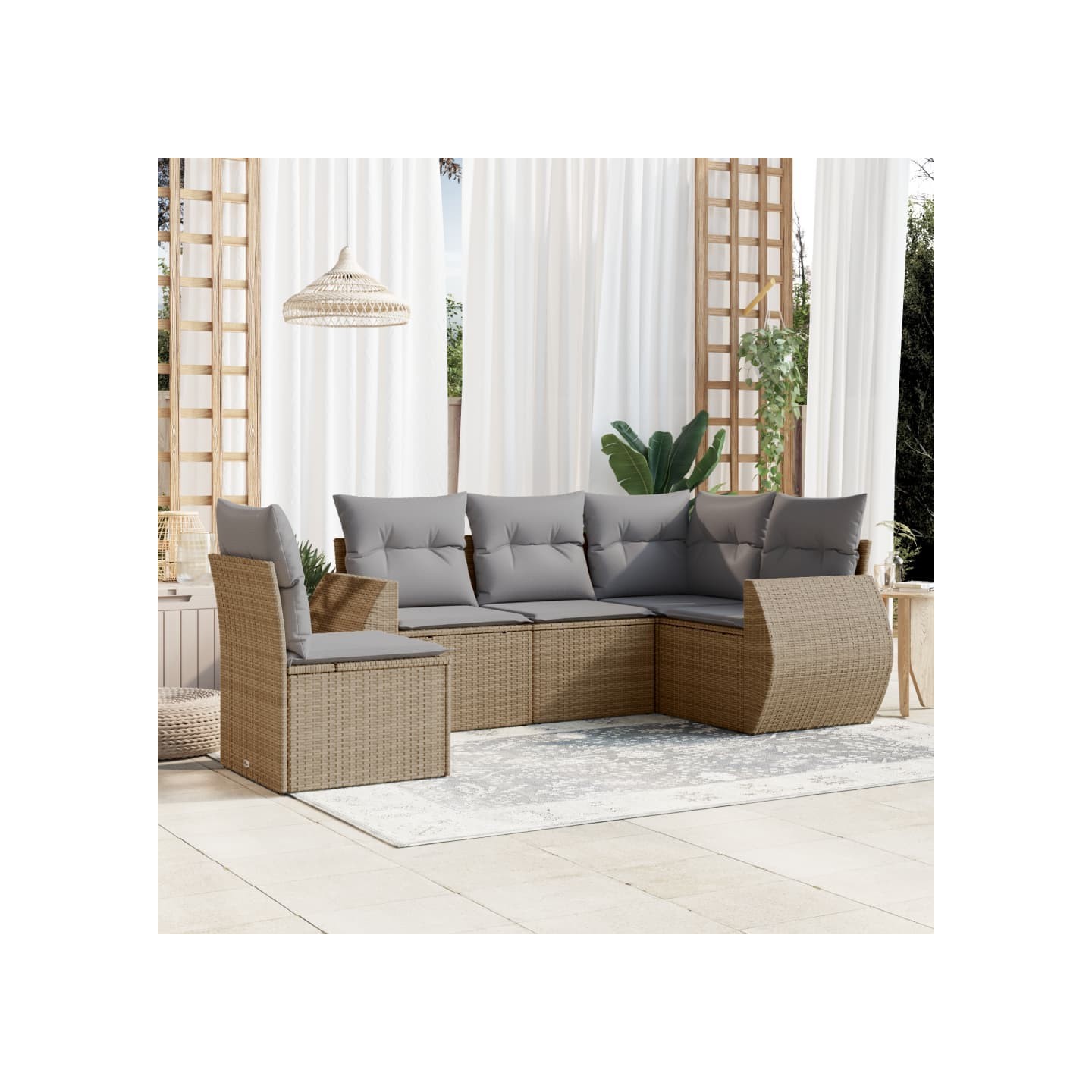 Salon de jardin avec coussins 6 pcs beige résine tressée