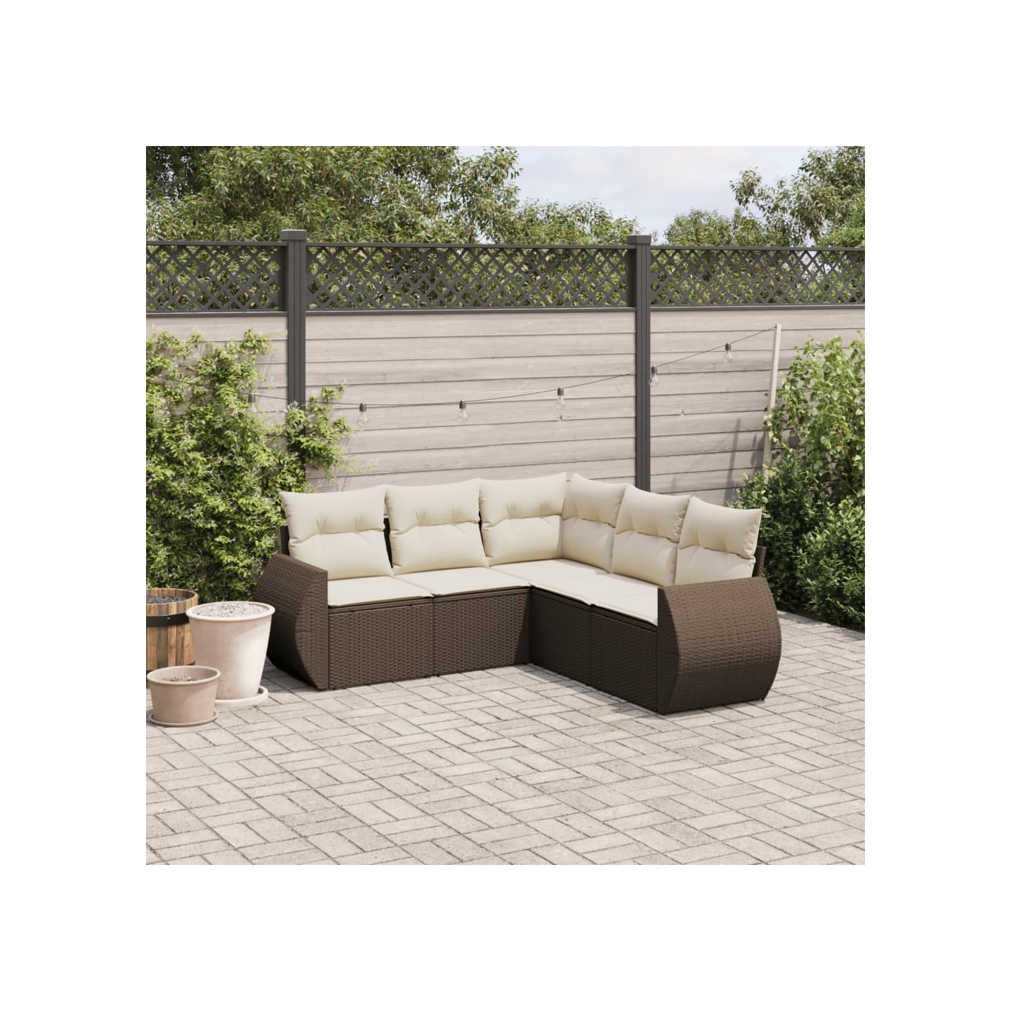 Salon de jardin avec coussins 5 pcs marron résine tressée