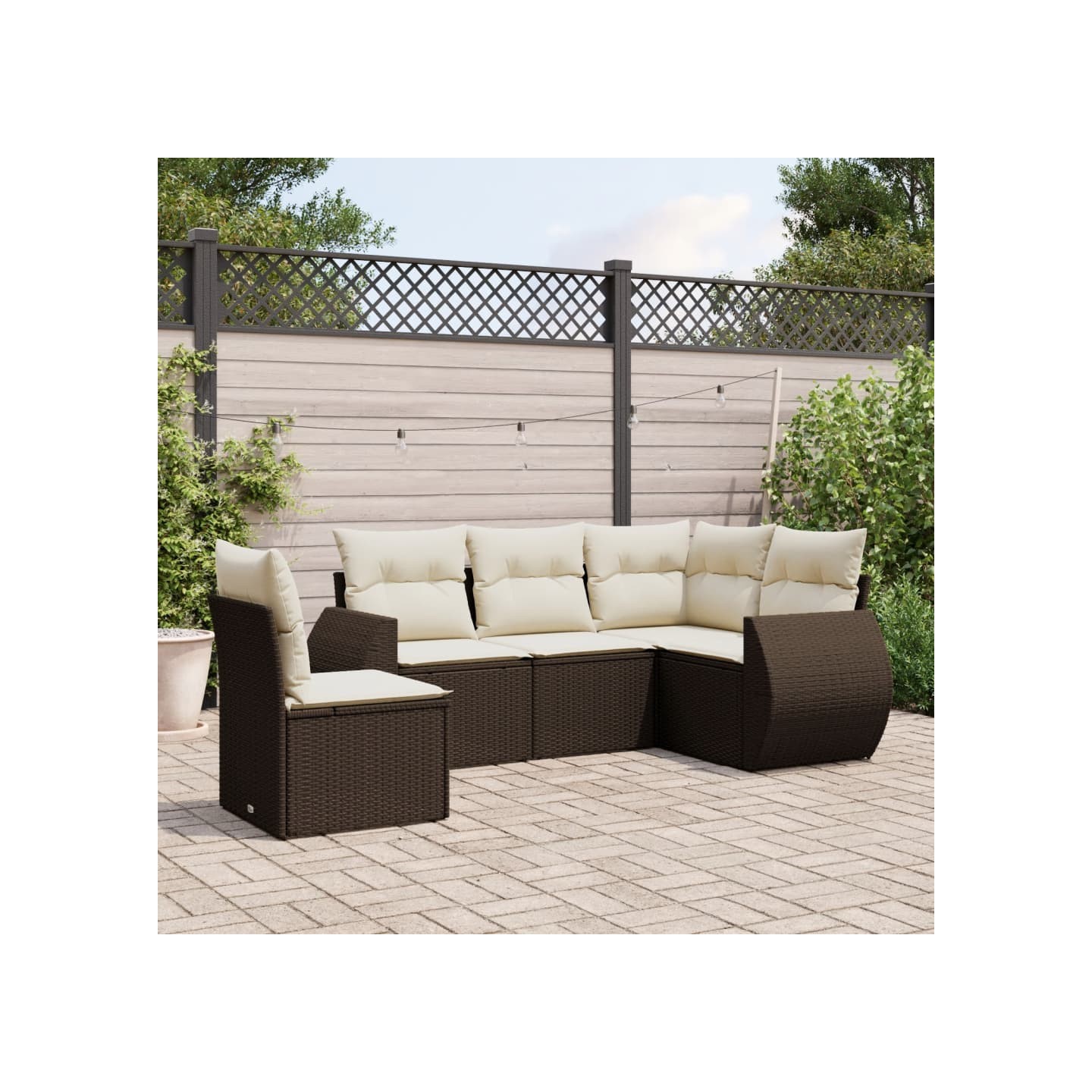 Salon de jardin avec coussins 5 pcs marron résine tressée