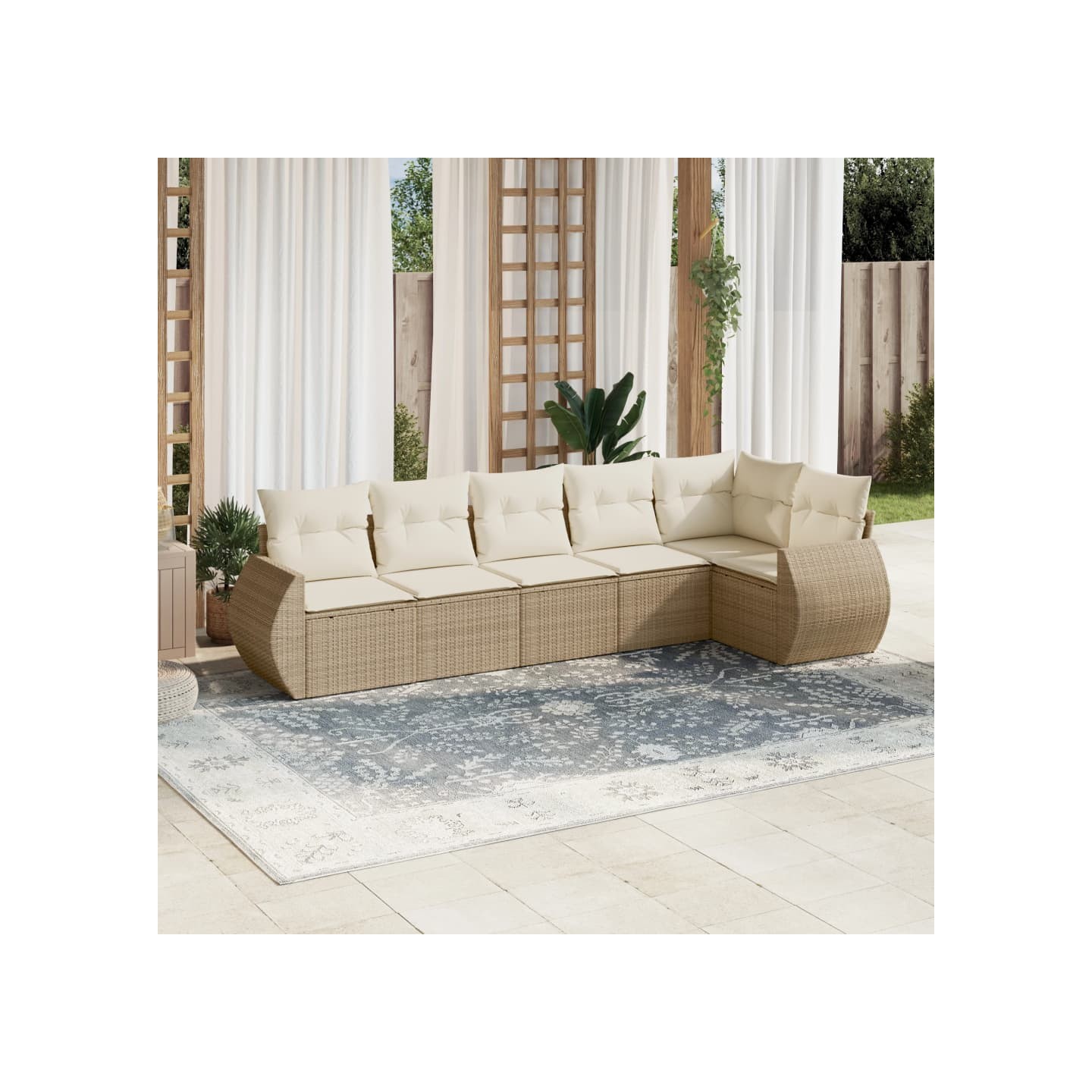 Salon de jardin avec coussins 6 pcs beige résine tressée