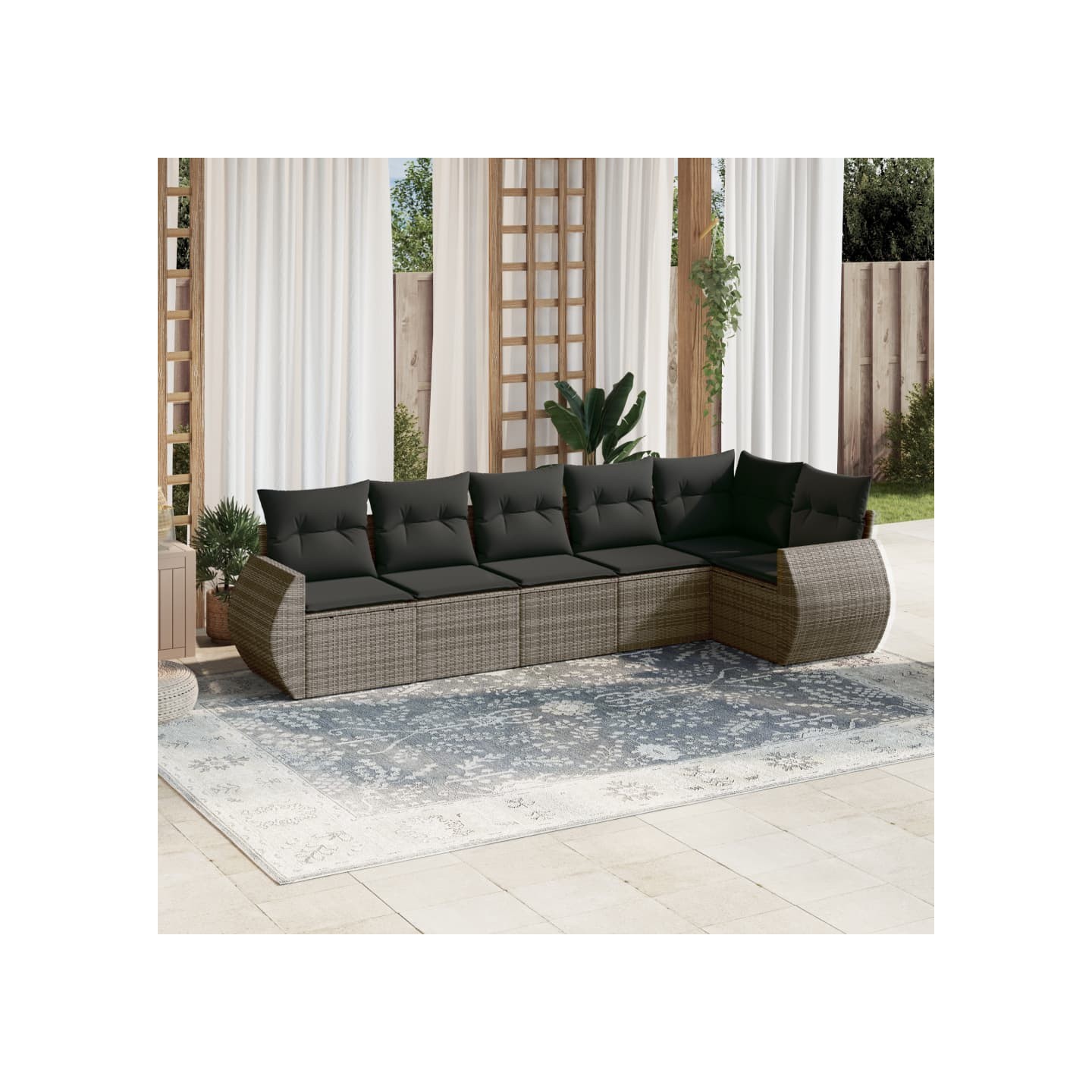 Salon de jardin 6 pcs avec coussins gris résine tressée
