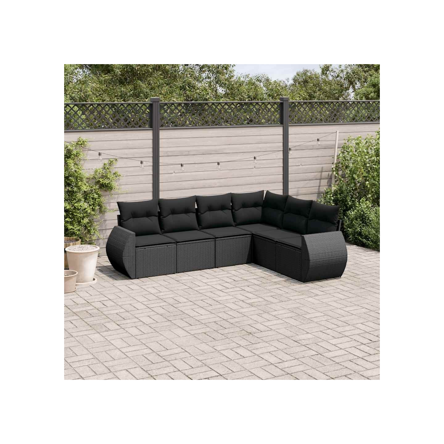 Salon de jardin 6 pcs avec coussins noir résine tressée