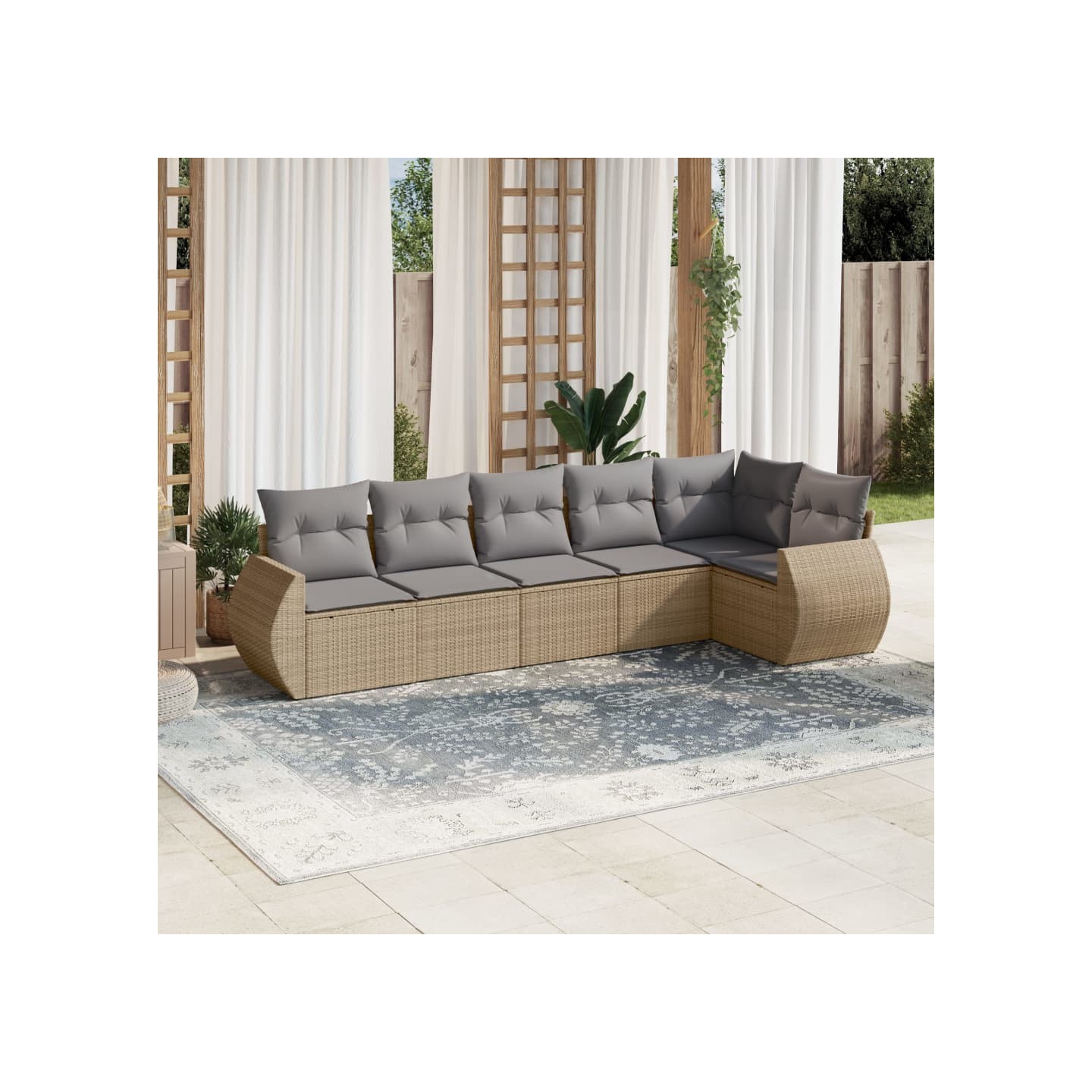 Salon de jardin avec coussins 6 pcs beige résine tressée