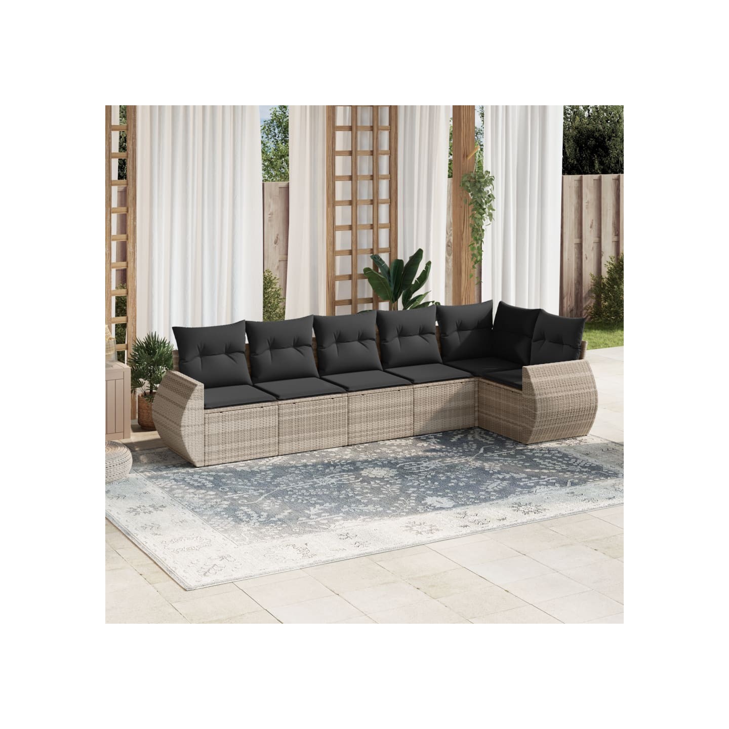Salon de jardin 6 pcs avec coussins gris clair résine tressée