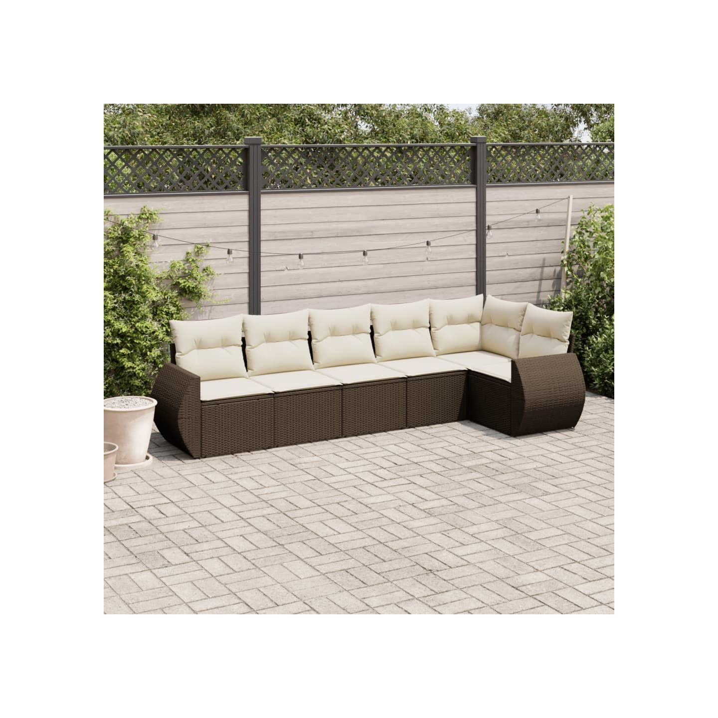 Salon de jardin avec coussins 6 pcs marron résine tressée