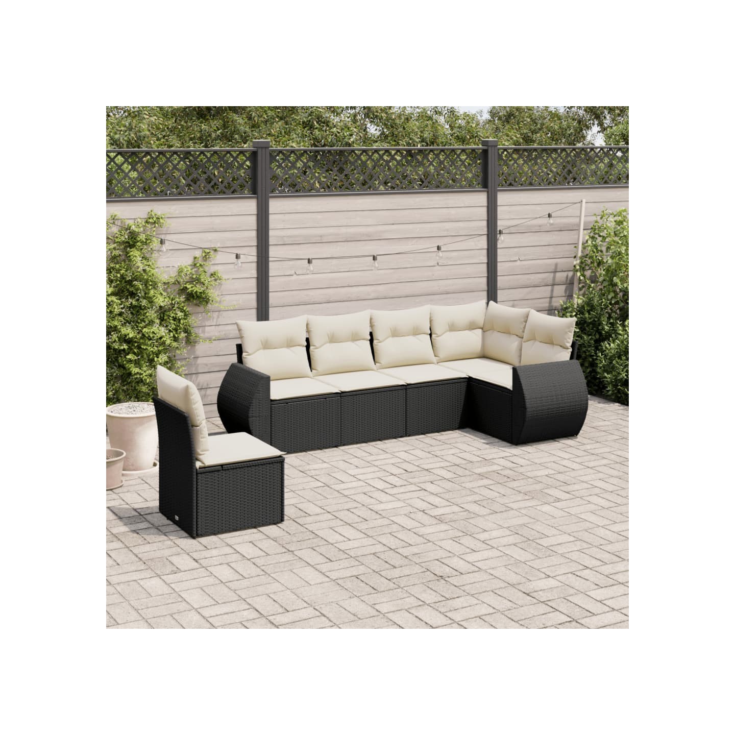 Salon de jardin 6 pcs avec coussins noir résine tressée