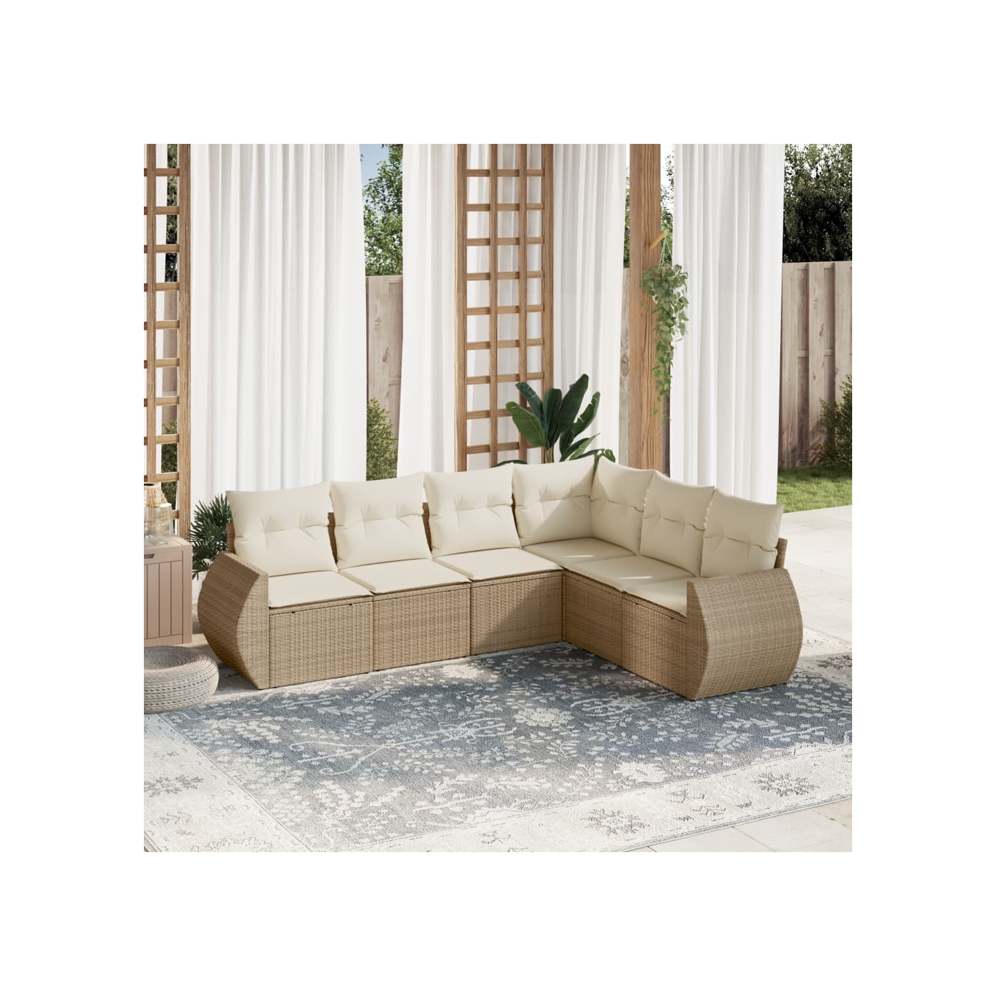 Salon de jardin avec coussins 6 pcs beige résine tressée