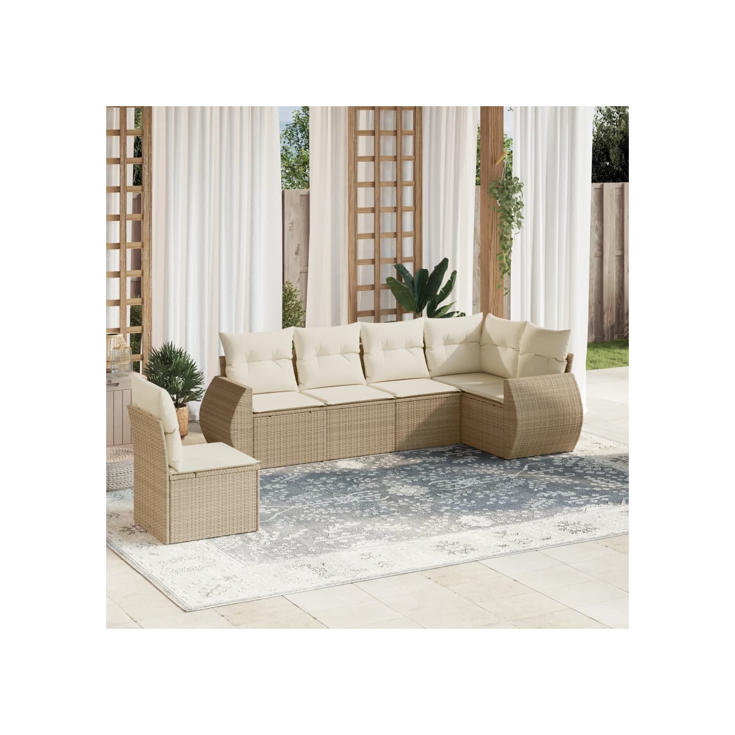 Salon de jardin avec coussins 6 pcs beige résine tressée