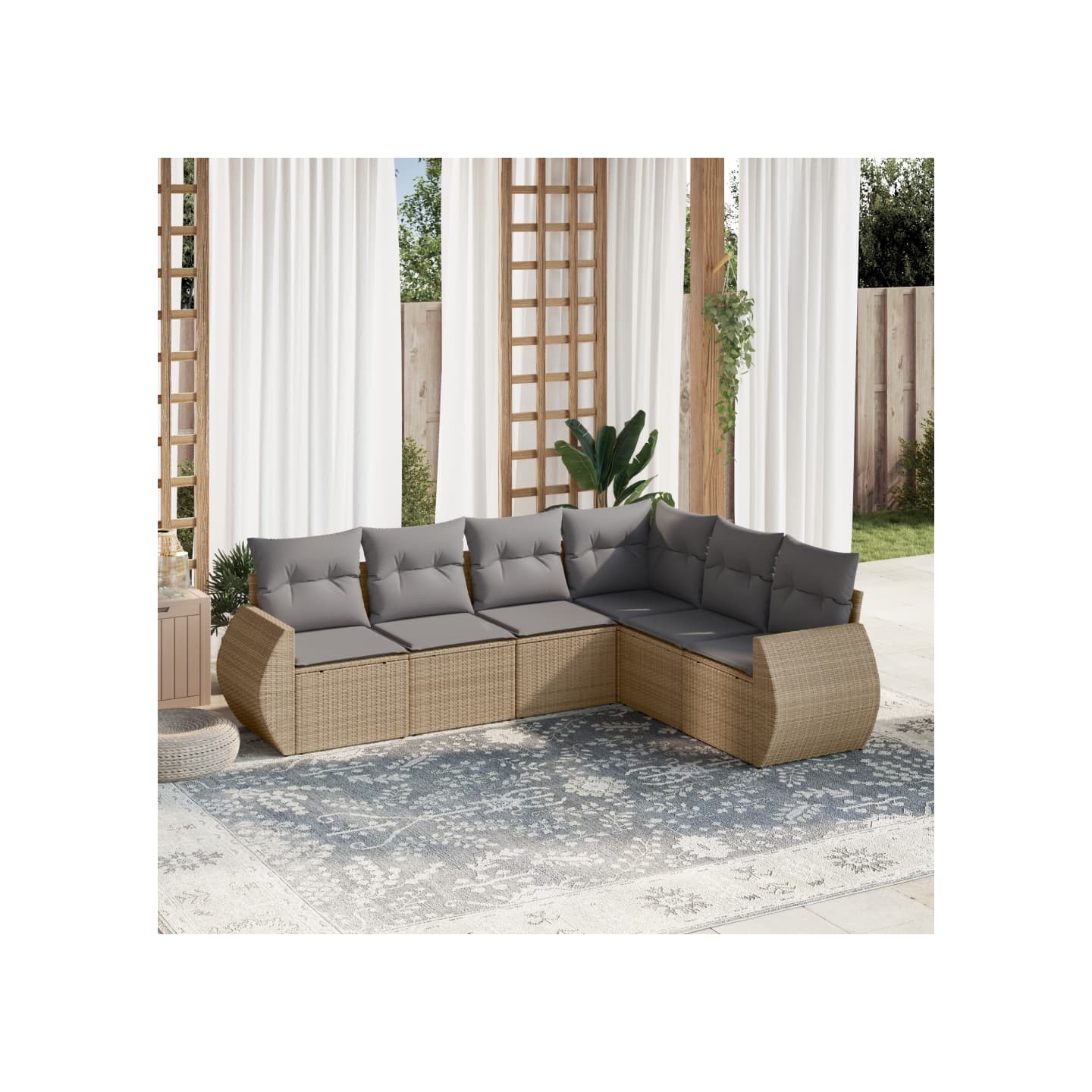 Salon de jardin avec coussins 6 pcs beige résine tressée