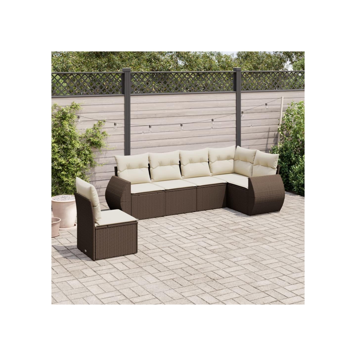 Salon de jardin avec coussins 6 pcs marron résine tressée