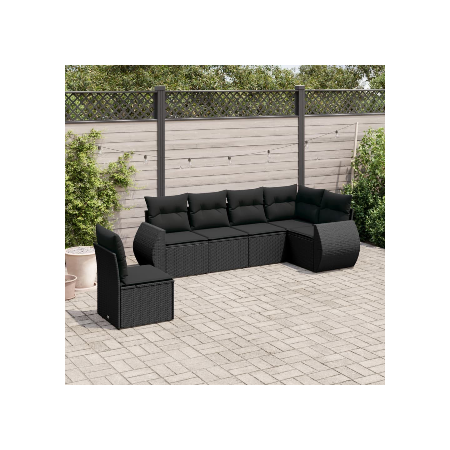 Salon de jardin 6 pcs avec coussins noir résine tressée