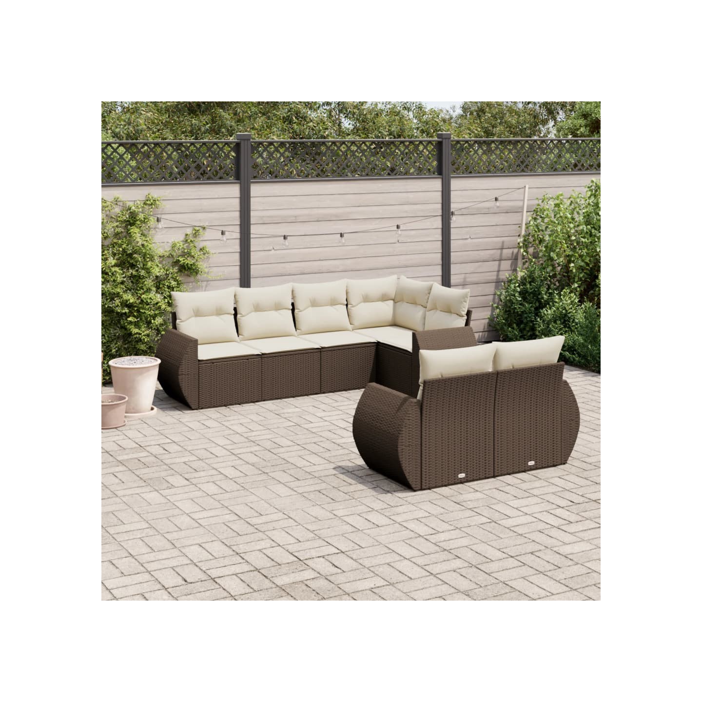 Salon de jardin avec coussins 7 pcs marron résine tressée
