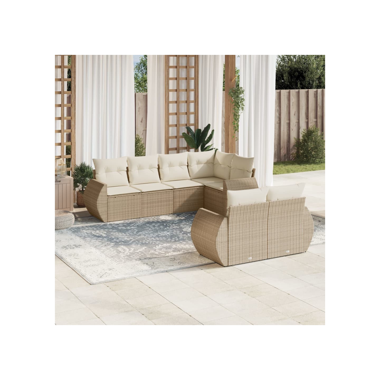 Salon de jardin avec coussins 7 pcs beige résine tressée