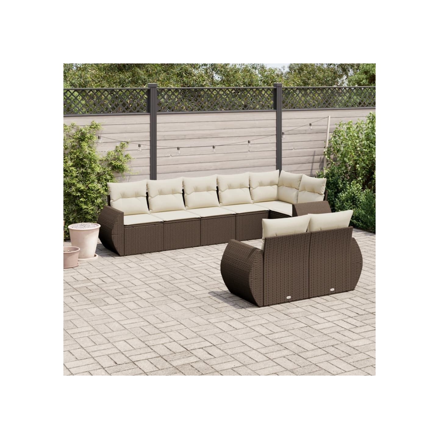 Salon de jardin 8 pcs avec coussins marron résine tressée