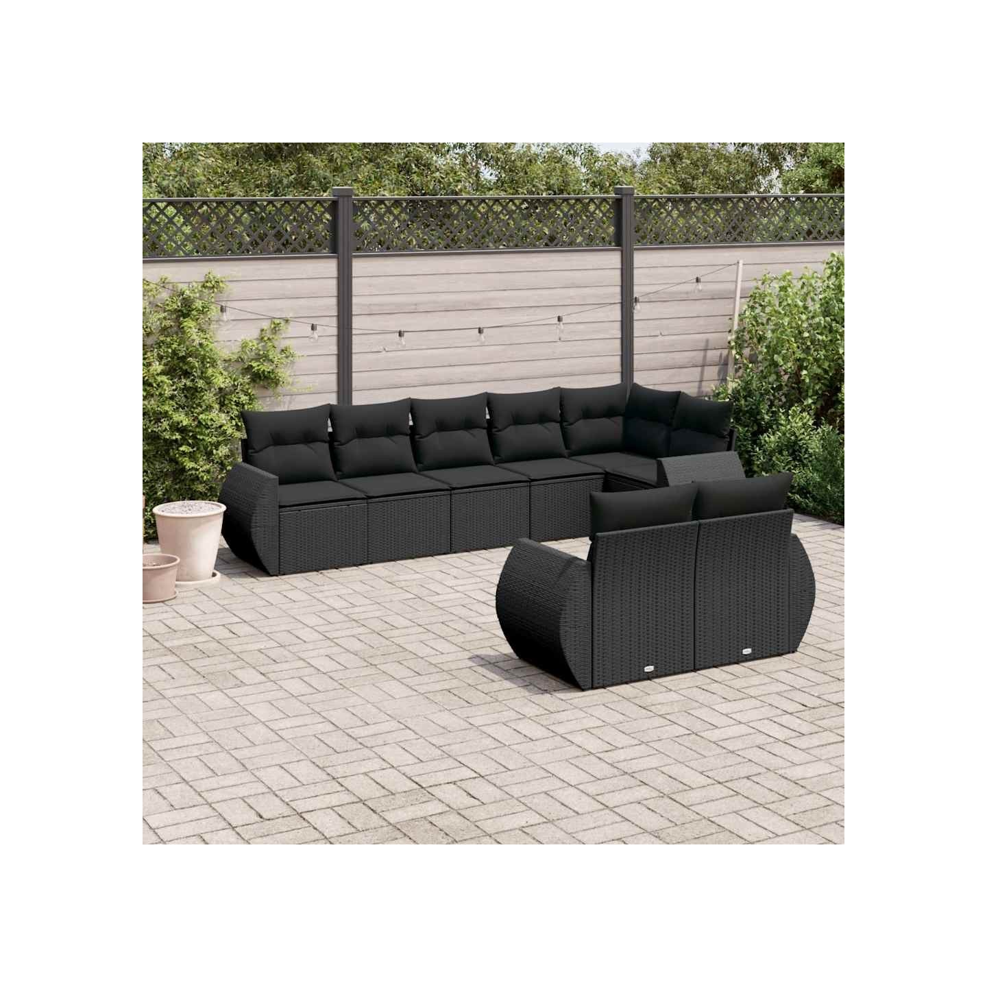 Salon de jardin 8 pcs avec coussins noir résine tressée