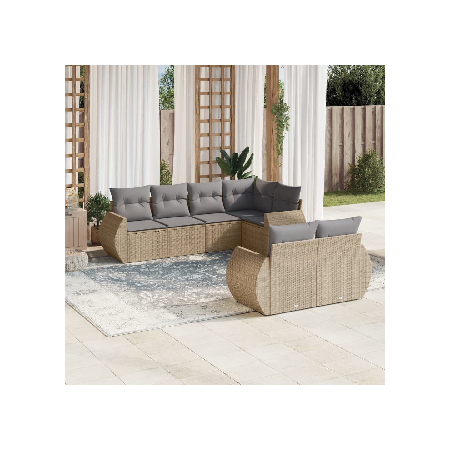Salon de jardin avec coussins 7 pcs beige résine tressée