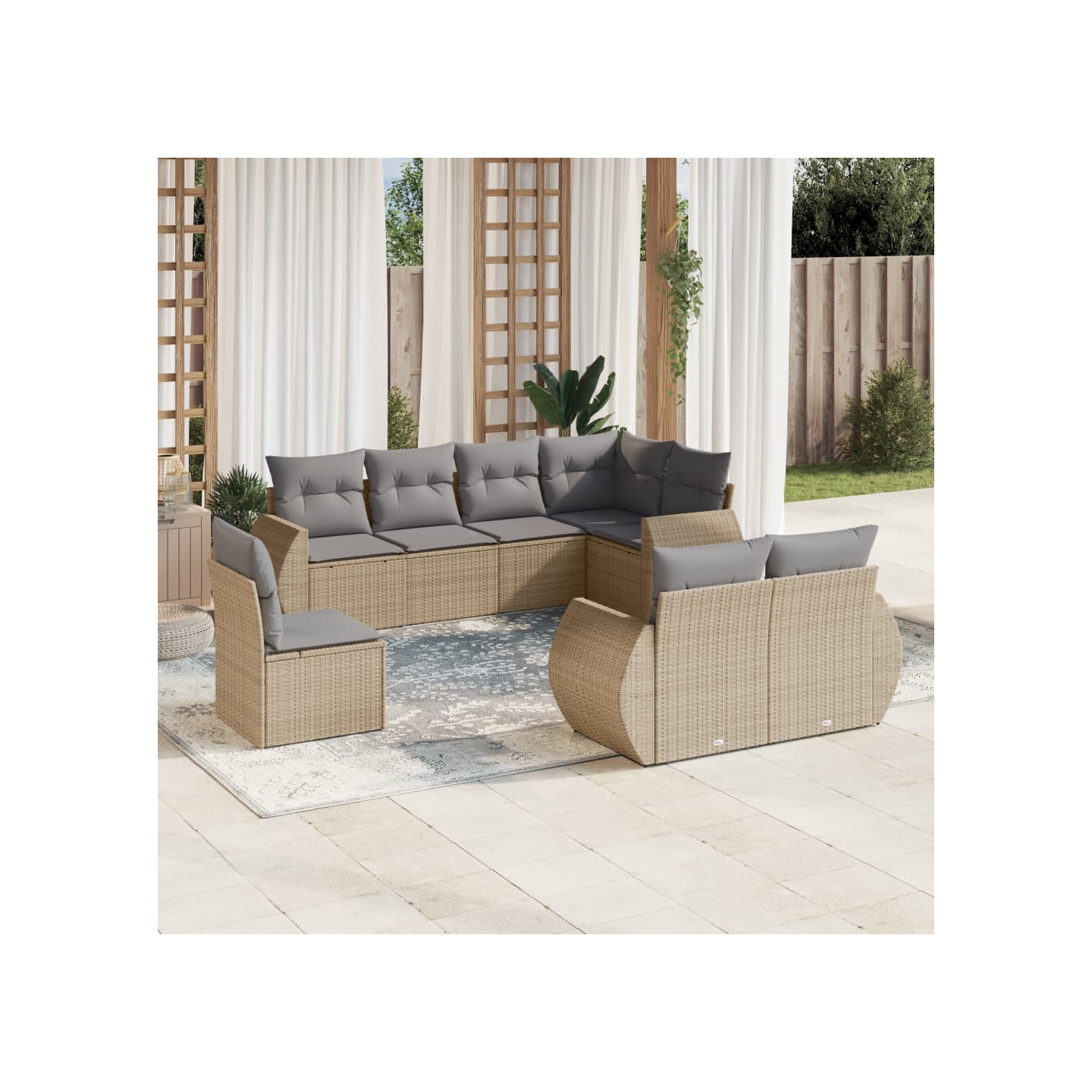 Salon de jardin avec coussins 8 pcs beige résine tressée