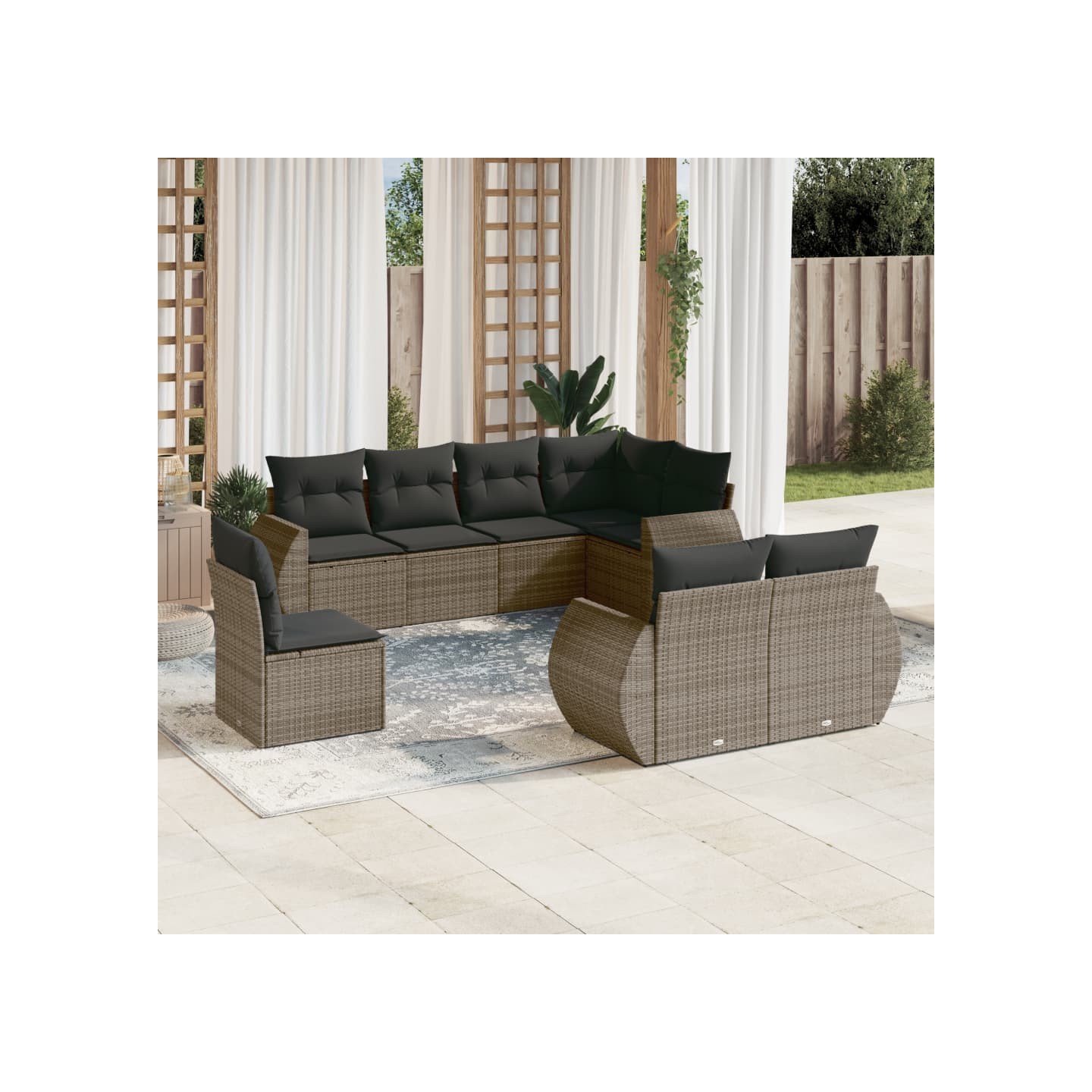 Salon de jardin 8 pcs avec coussins gris résine tressée
