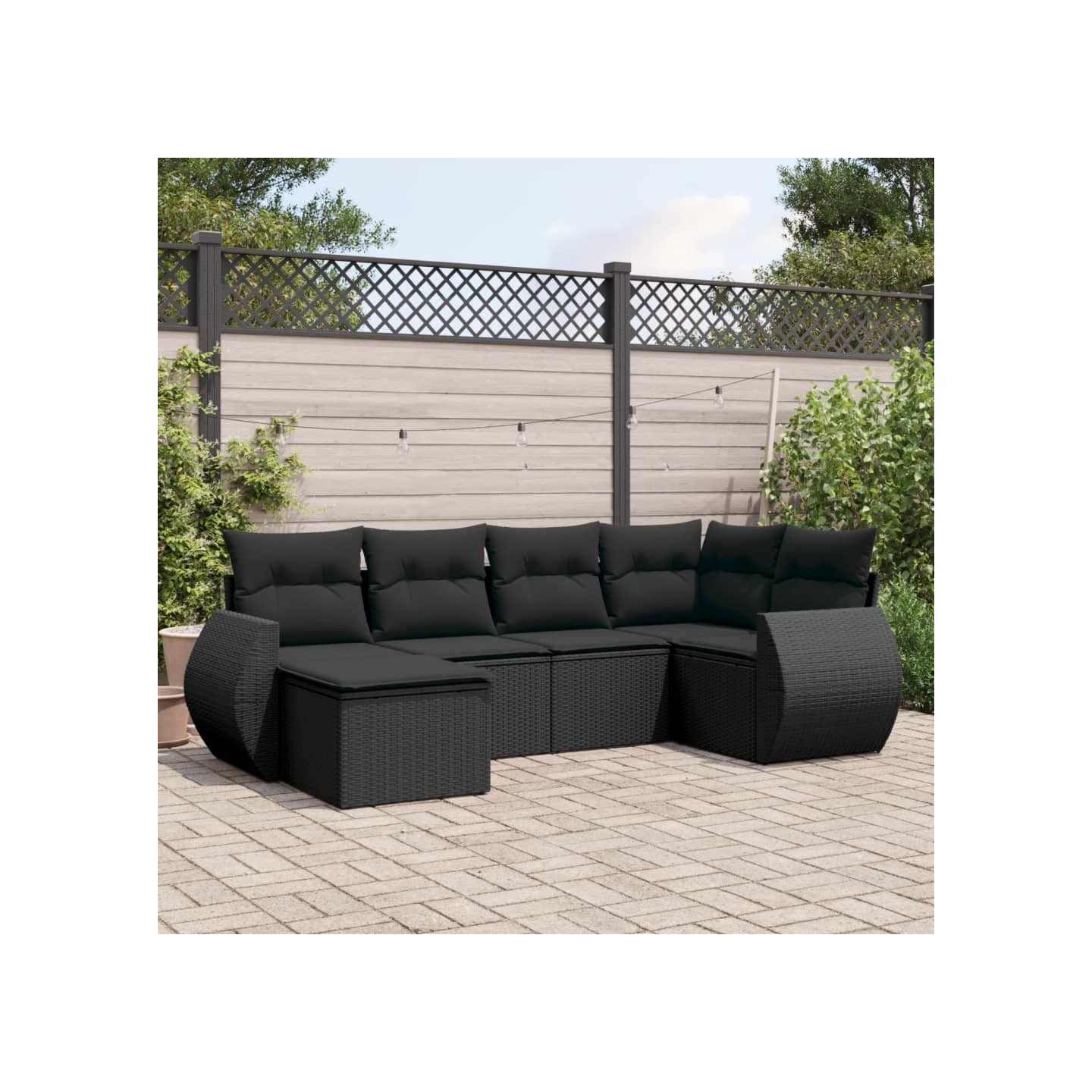 Salon de jardin 6 pcs avec coussins noir résine tressée