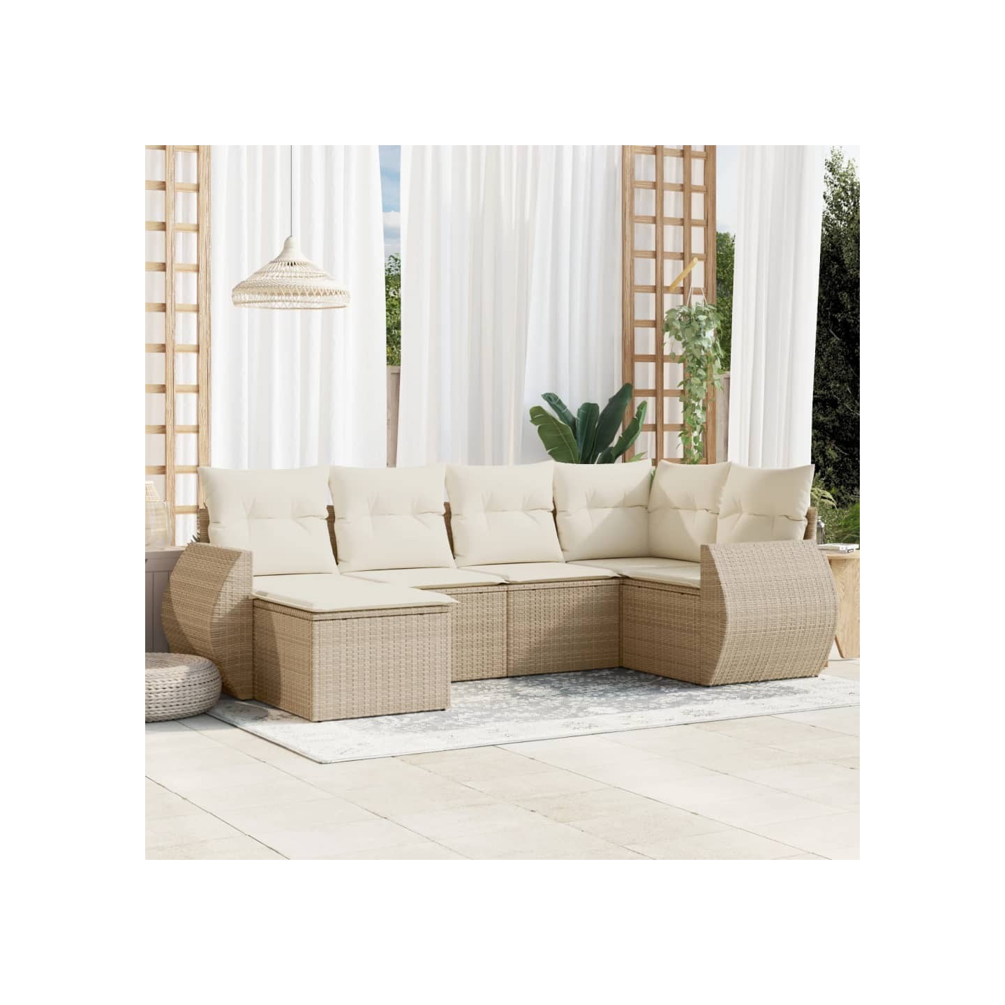 Salon de jardin avec coussins 6 pcs beige résine tressée
