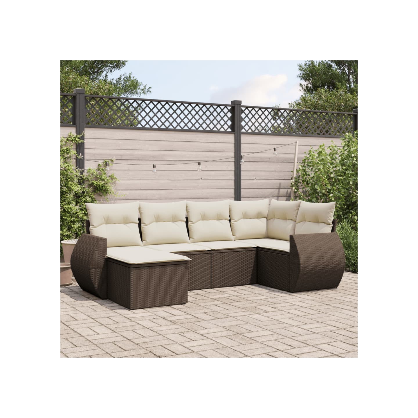 Salon de jardin avec coussins 6 pcs marron résine tressée