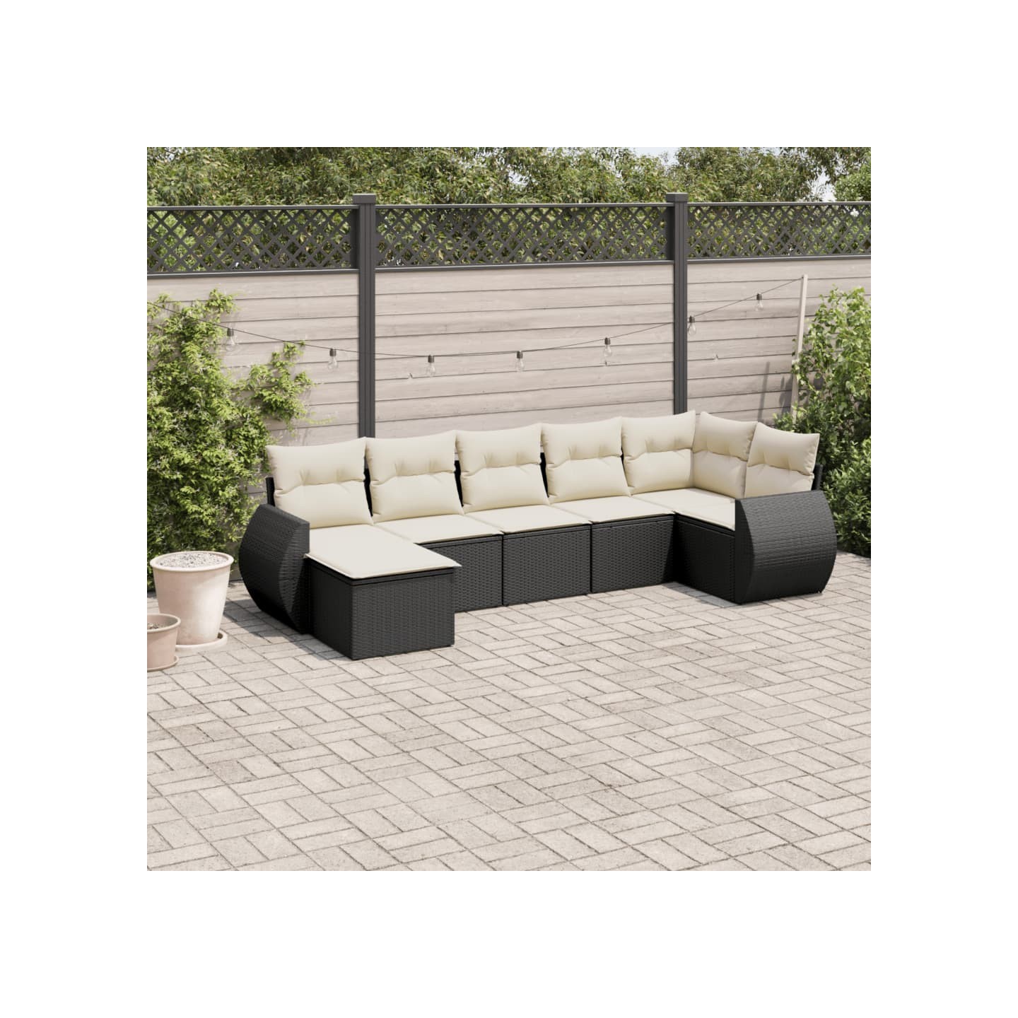 Salon de jardin 7 pcs avec coussins noir résine tressée