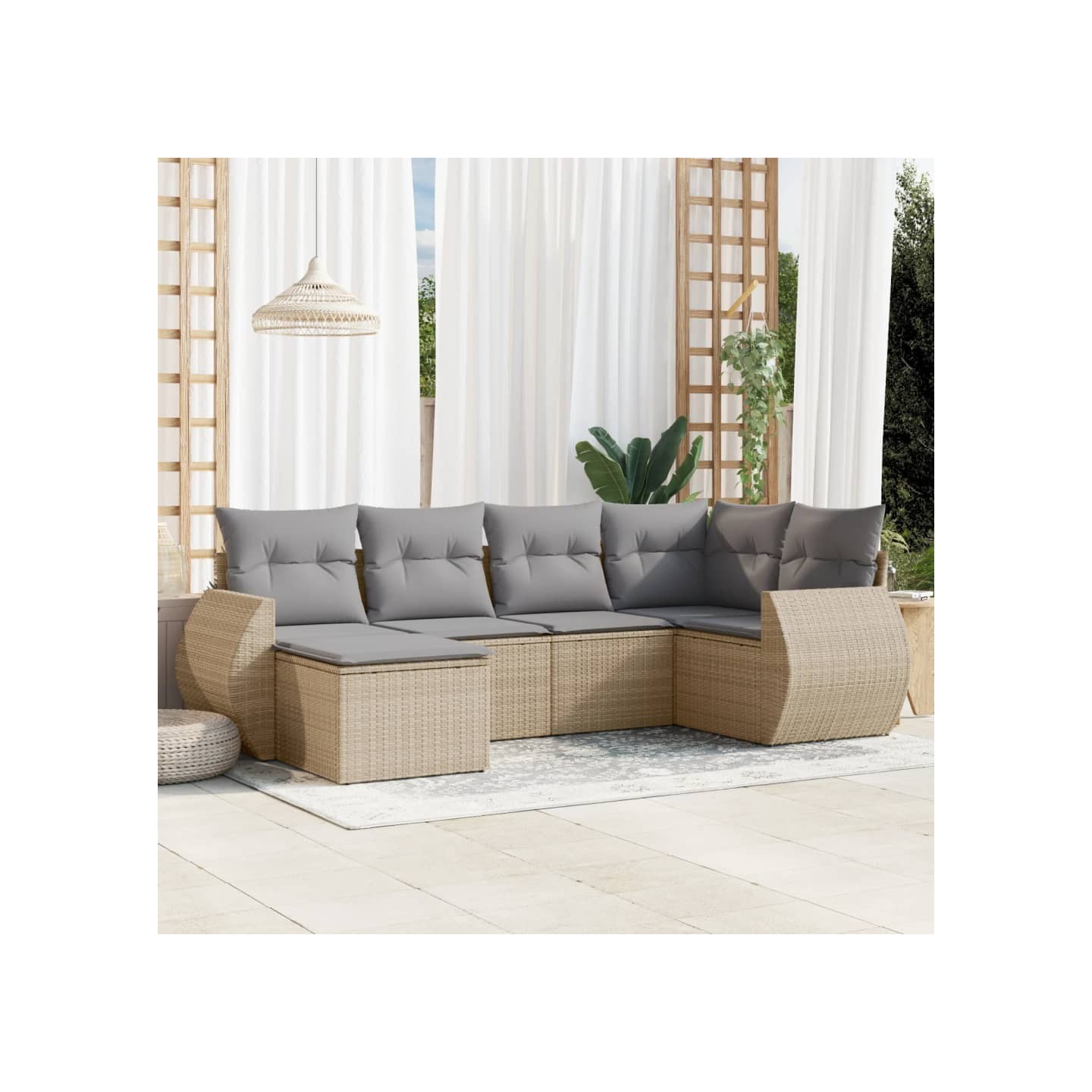 Salon de jardin avec coussins 6 pcs beige résine tressée