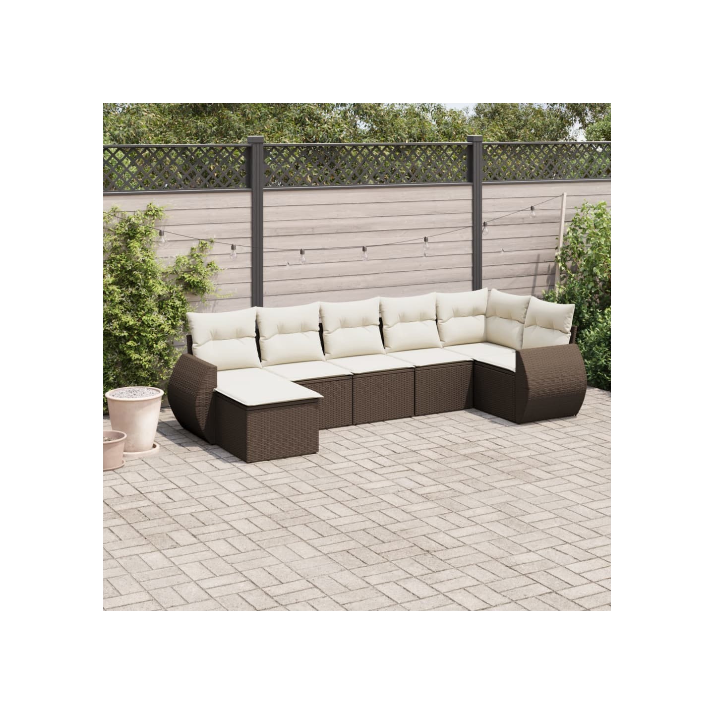 Salon de jardin avec coussins 7 pcs marron résine tressée