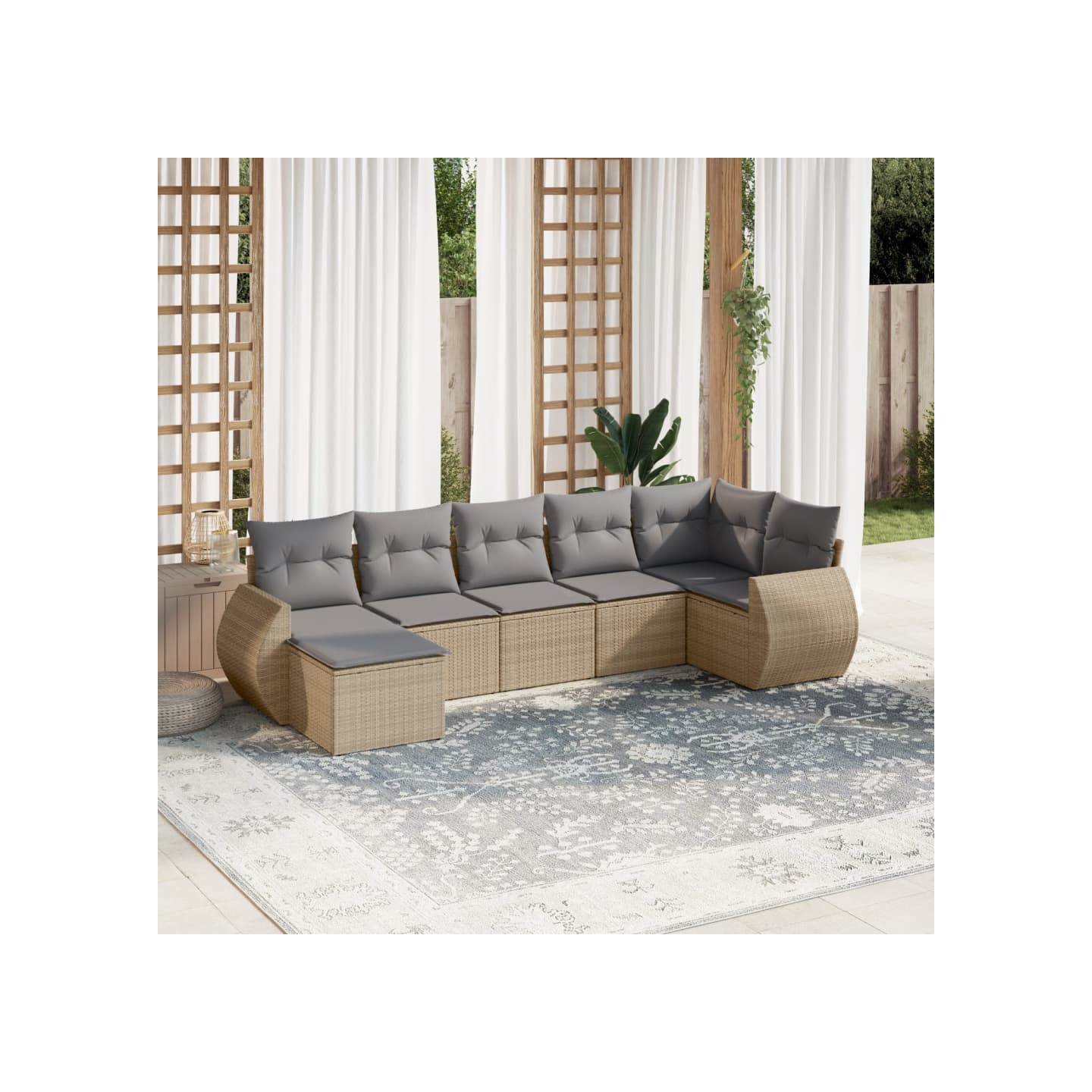 Salon de jardin avec coussins 7 pcs beige résine tressée