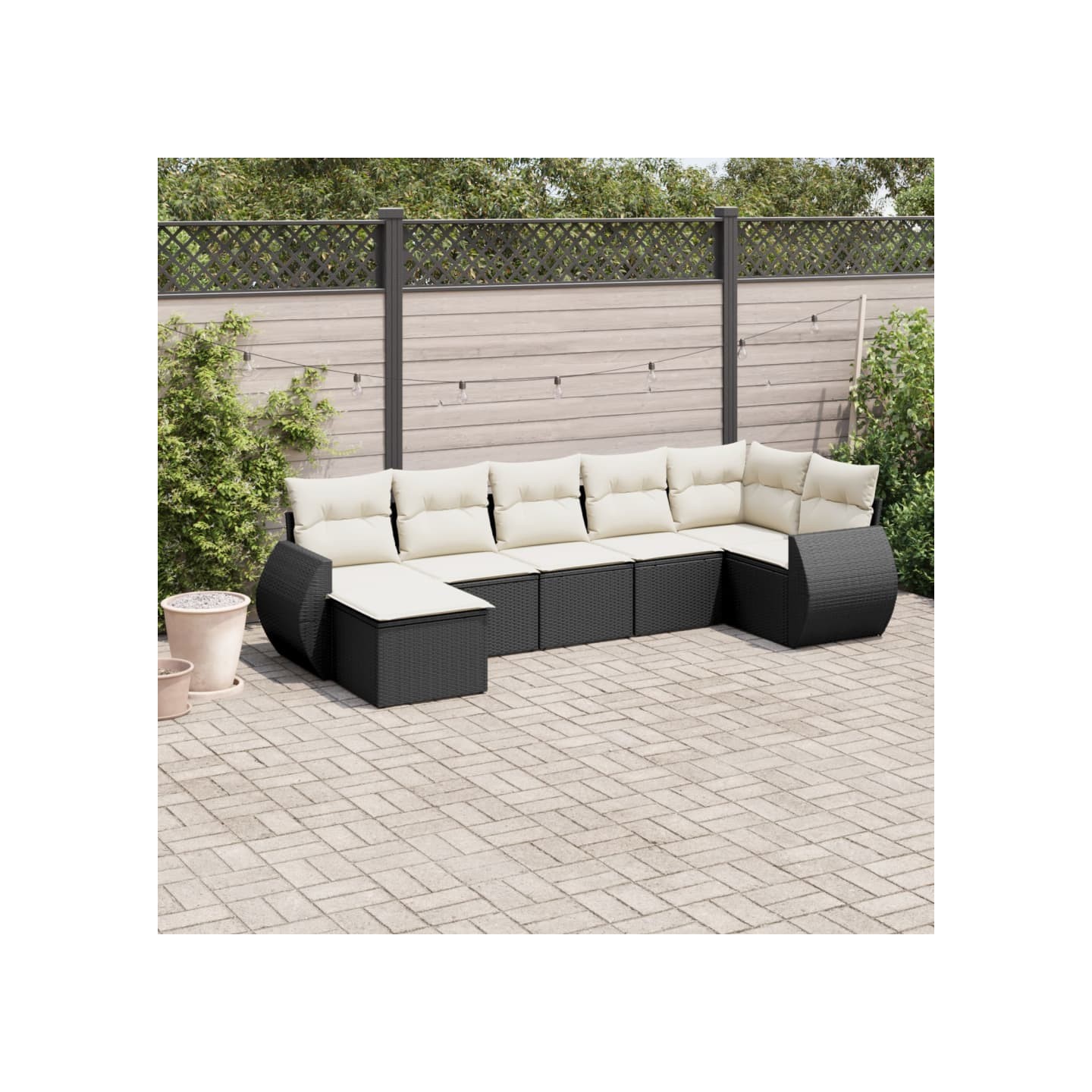Salon de jardin 8 pcs avec coussins noir résine tressée