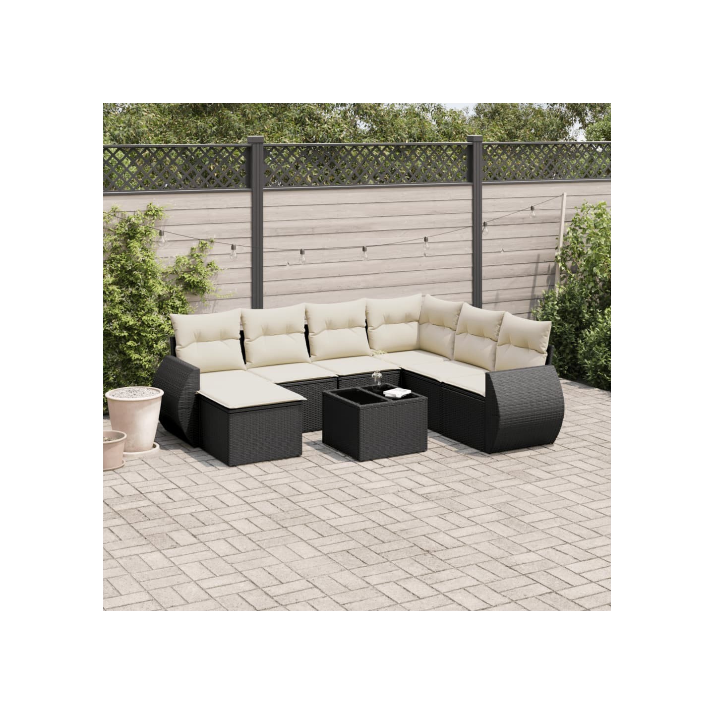 Salon de jardin 8 pcs avec coussins noir résine tressée