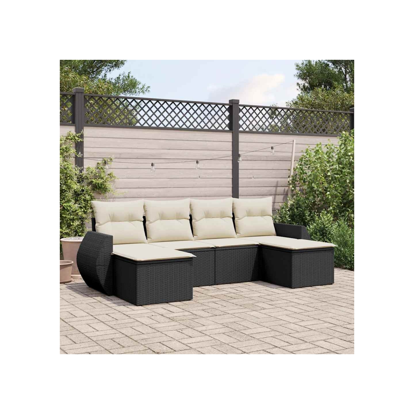 Salon de jardin 6 pcs avec coussins noir résine tressée