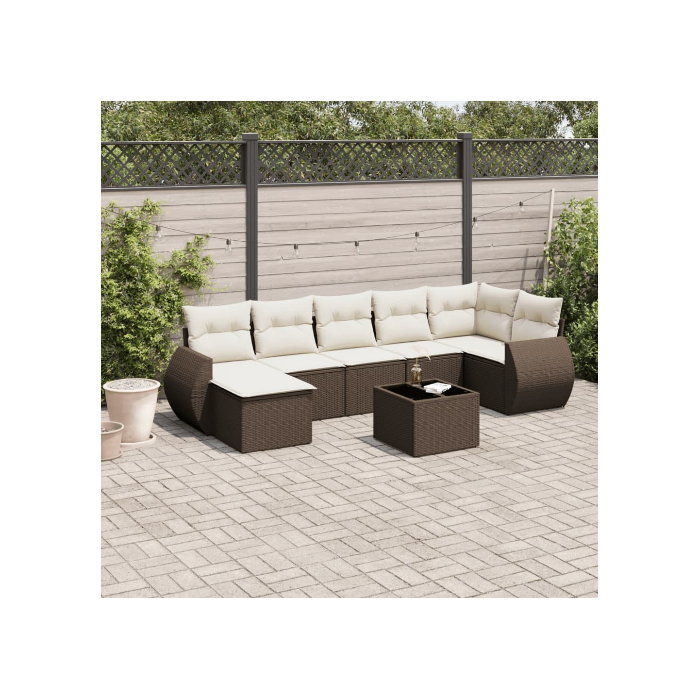 Salon de jardin 8 pcs avec coussins marron résine tressée