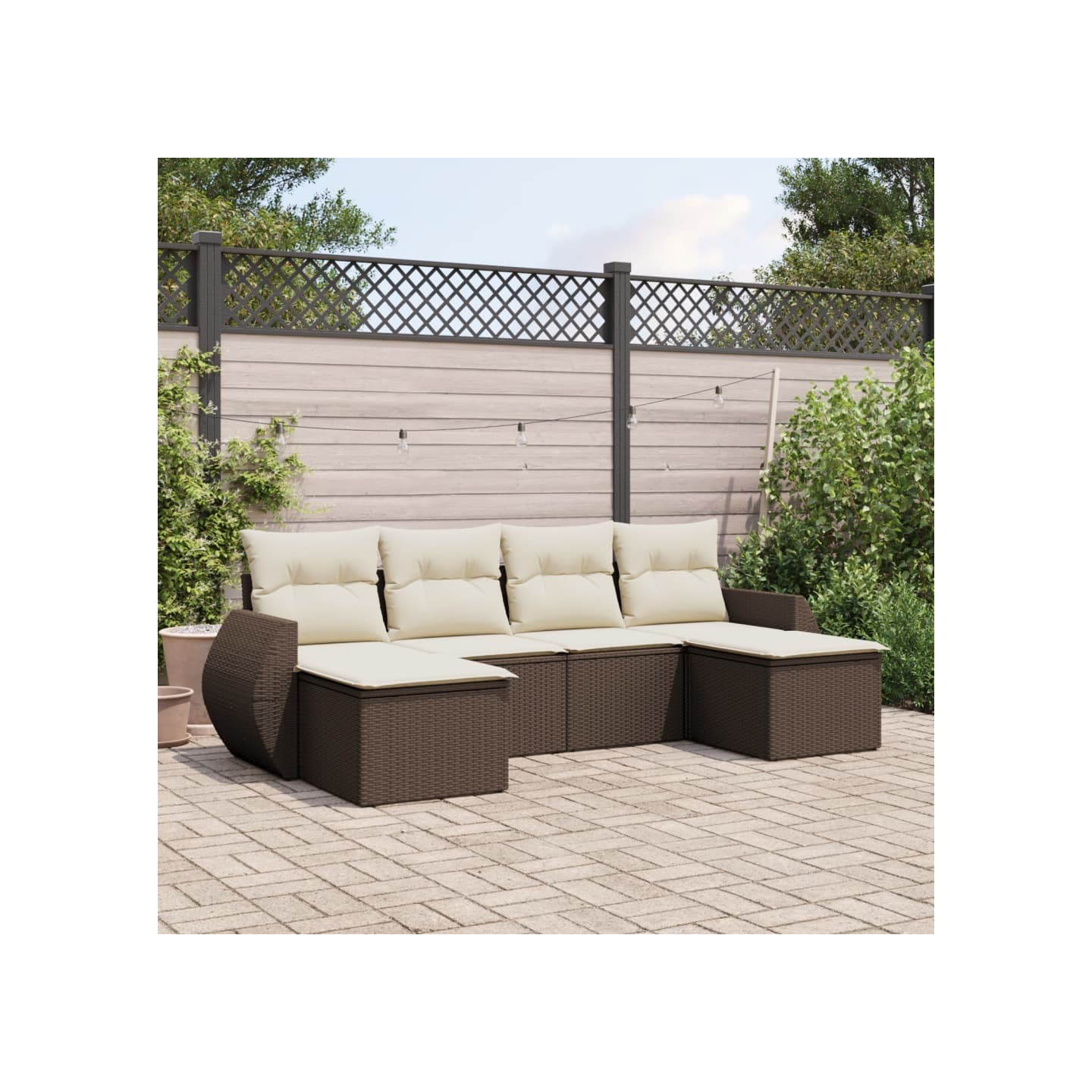 Salon de jardin avec coussins 6 pcs marron résine tressée