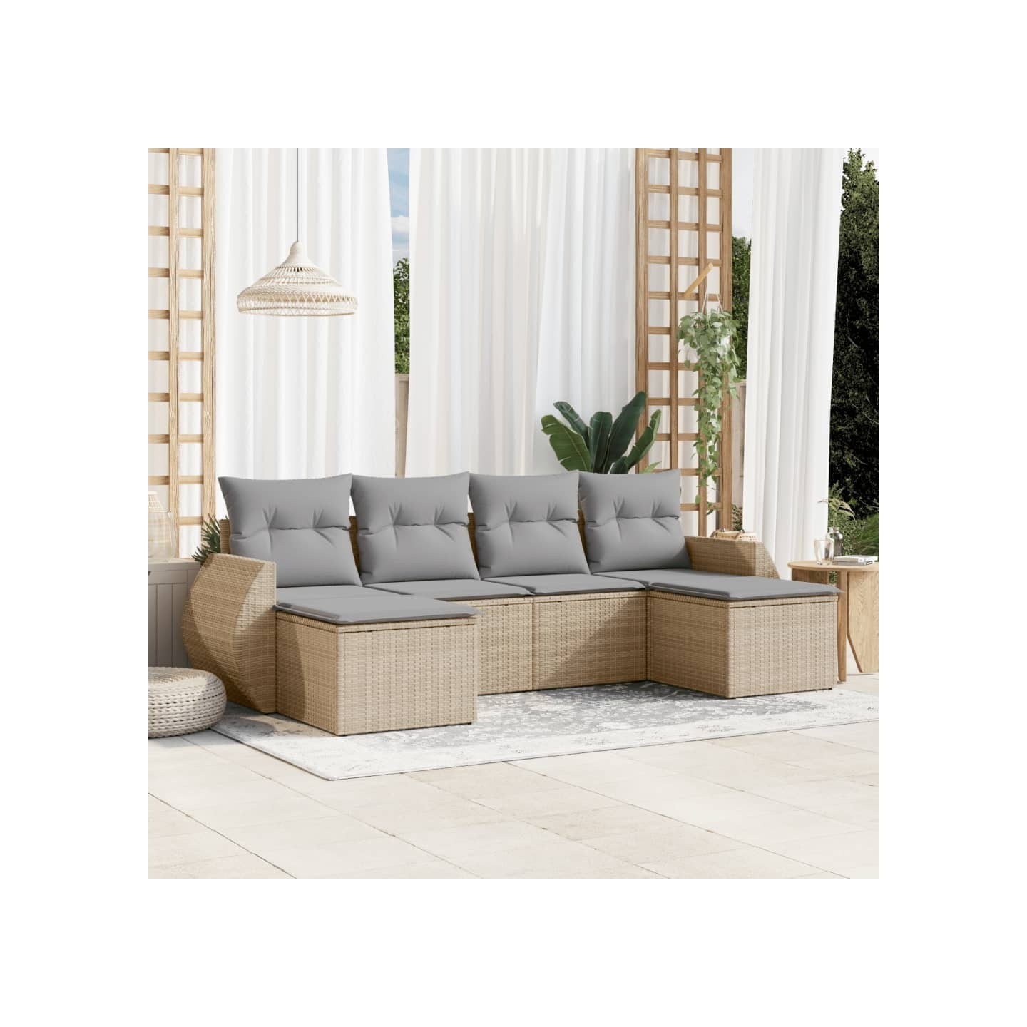 Salon de jardin avec coussins 6 pcs beige résine tressée