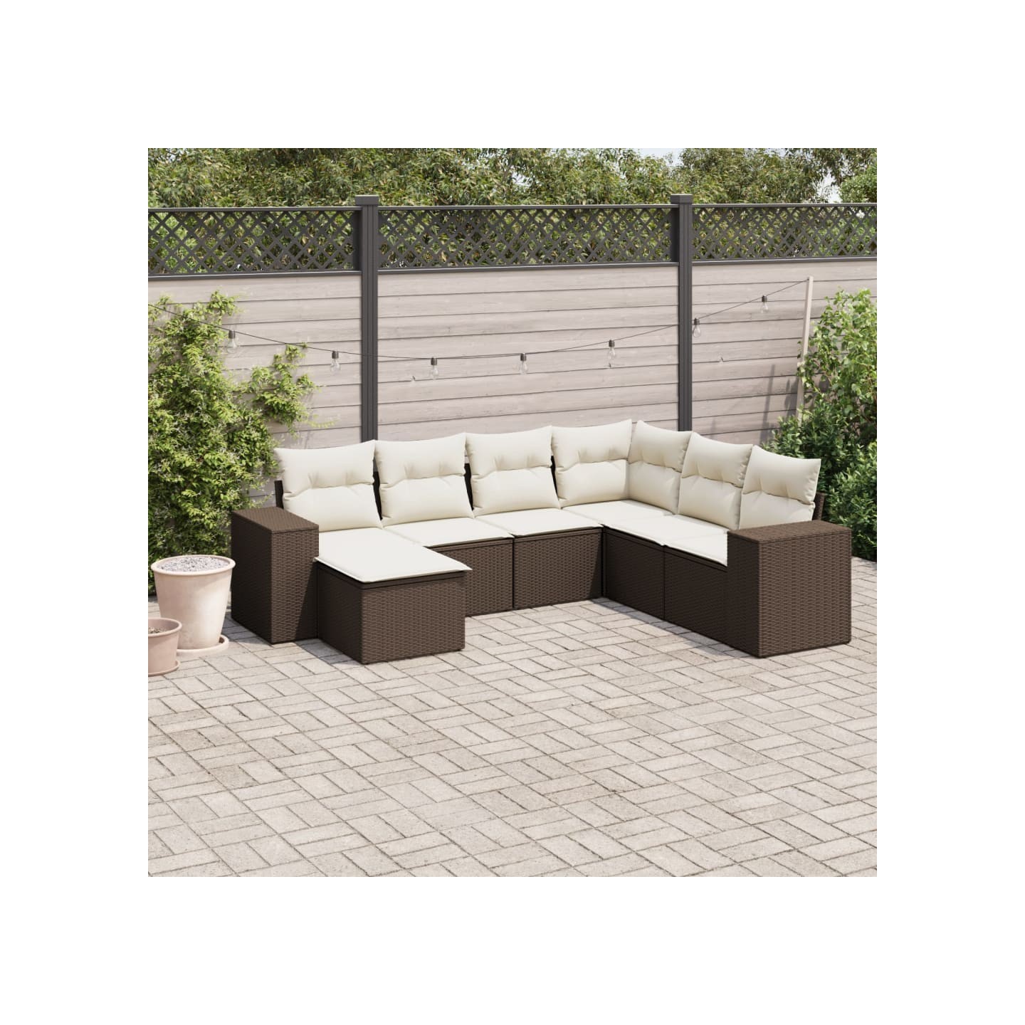 Salon de jardin avec coussins 7 pcs marron résine tressée
