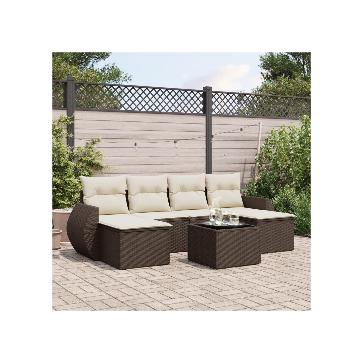 Salon de jardin avec coussins 7 pcs marron résine tressée