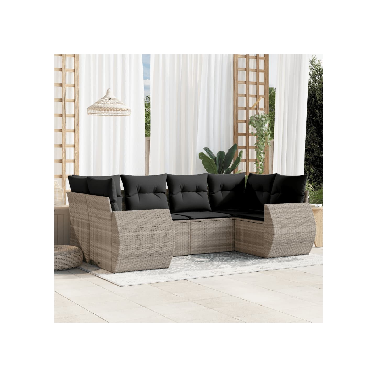 Salon de jardin 6 pcs avec coussins gris clair résine tressée
