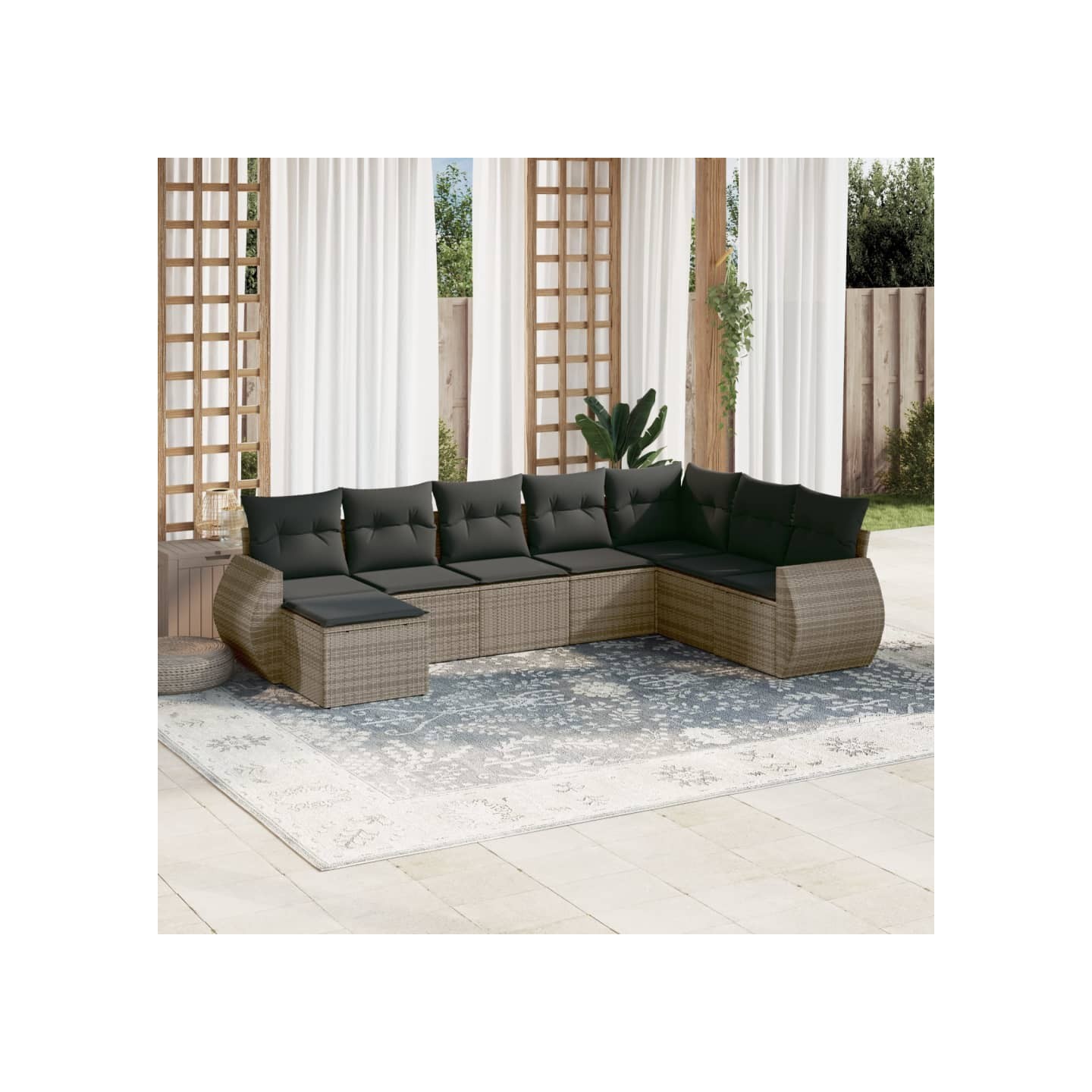 Salon de jardin 8 pcs avec coussins gris résine tressée
