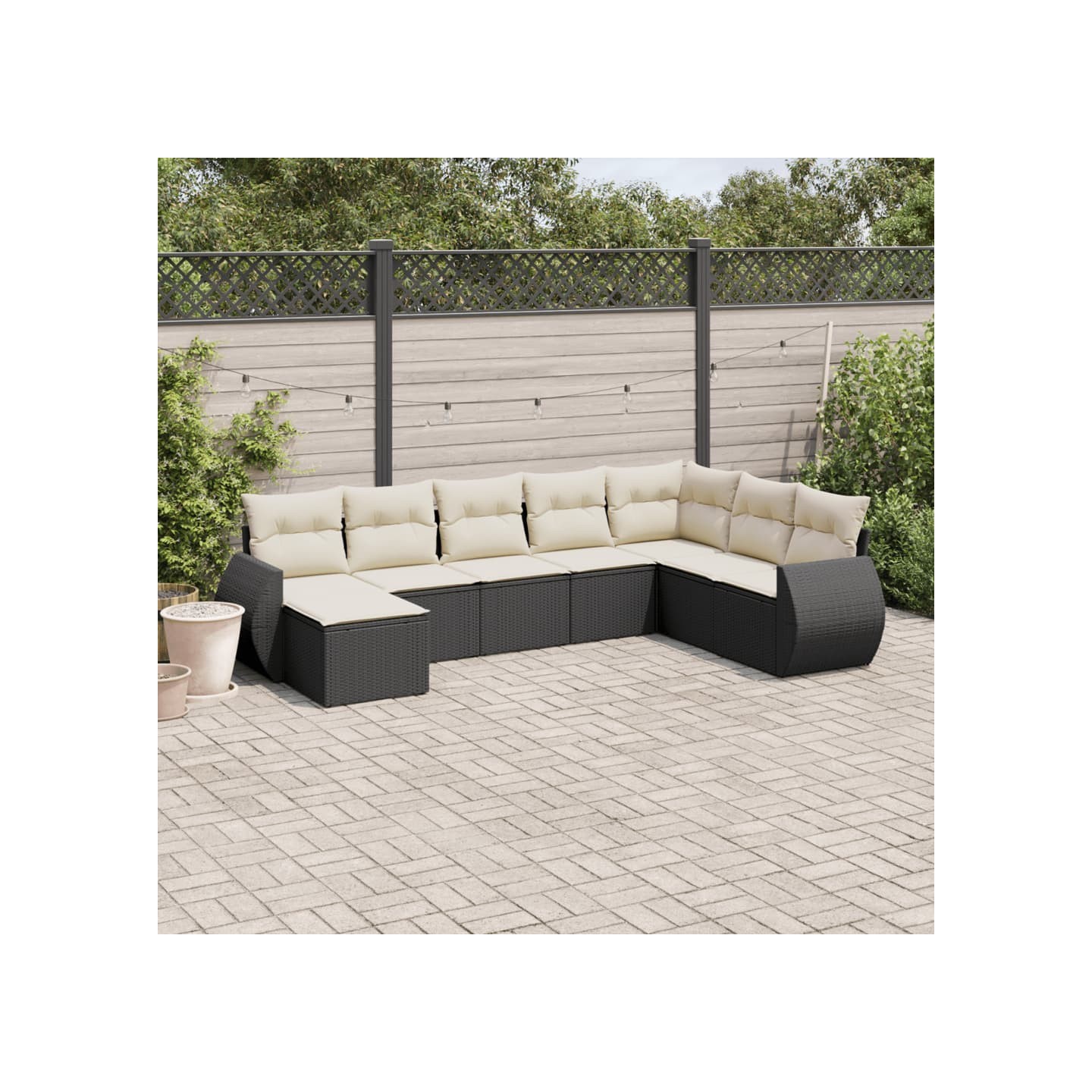 Salon de jardin 8 pcs avec coussins noir résine tressée