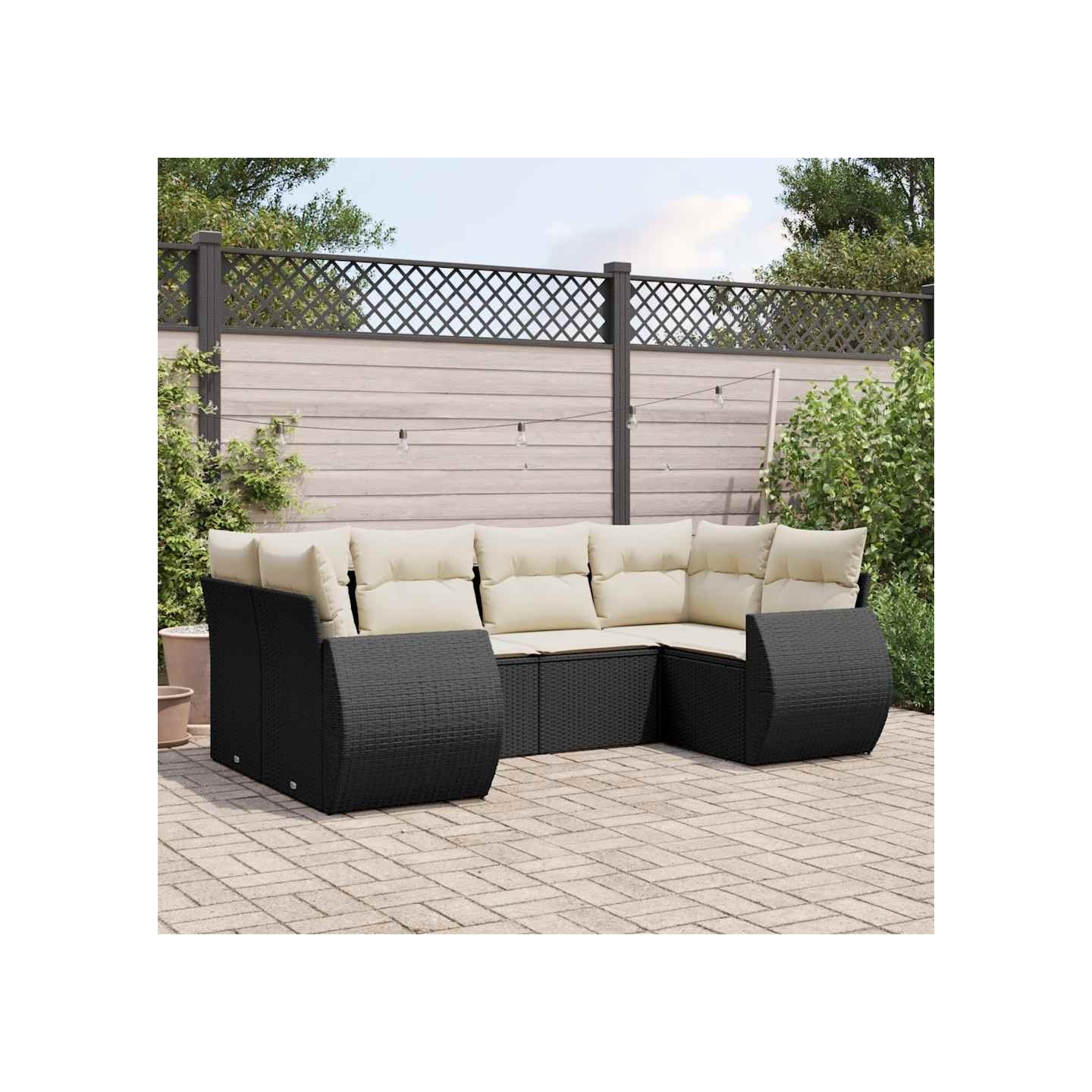 Salon de jardin 6 pcs avec coussins noir résine tressée