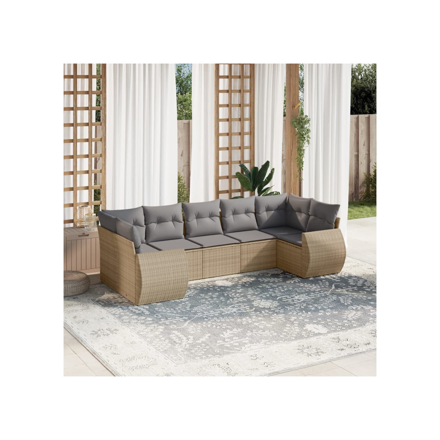Salon de jardin avec coussins 7 pcs beige résine tressée