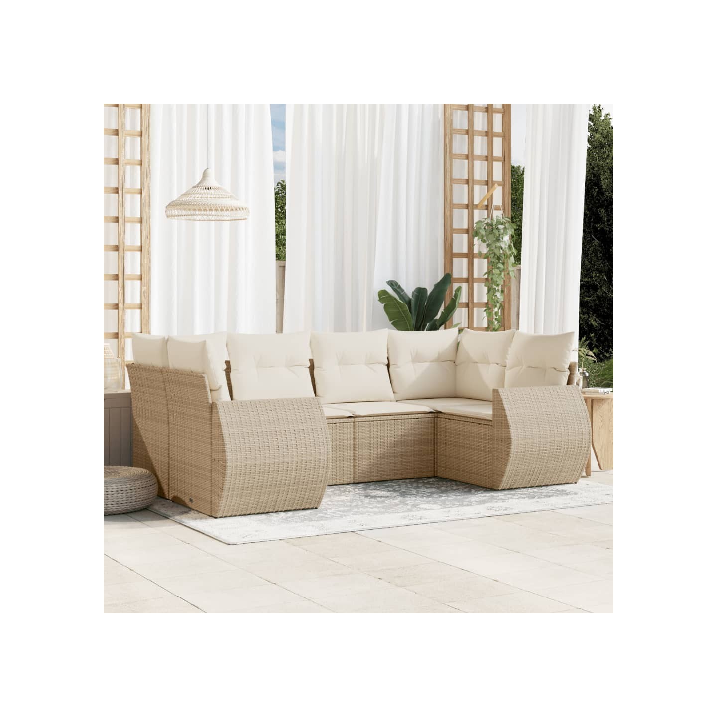 Salon de jardin avec coussins 6 pcs beige résine tressée