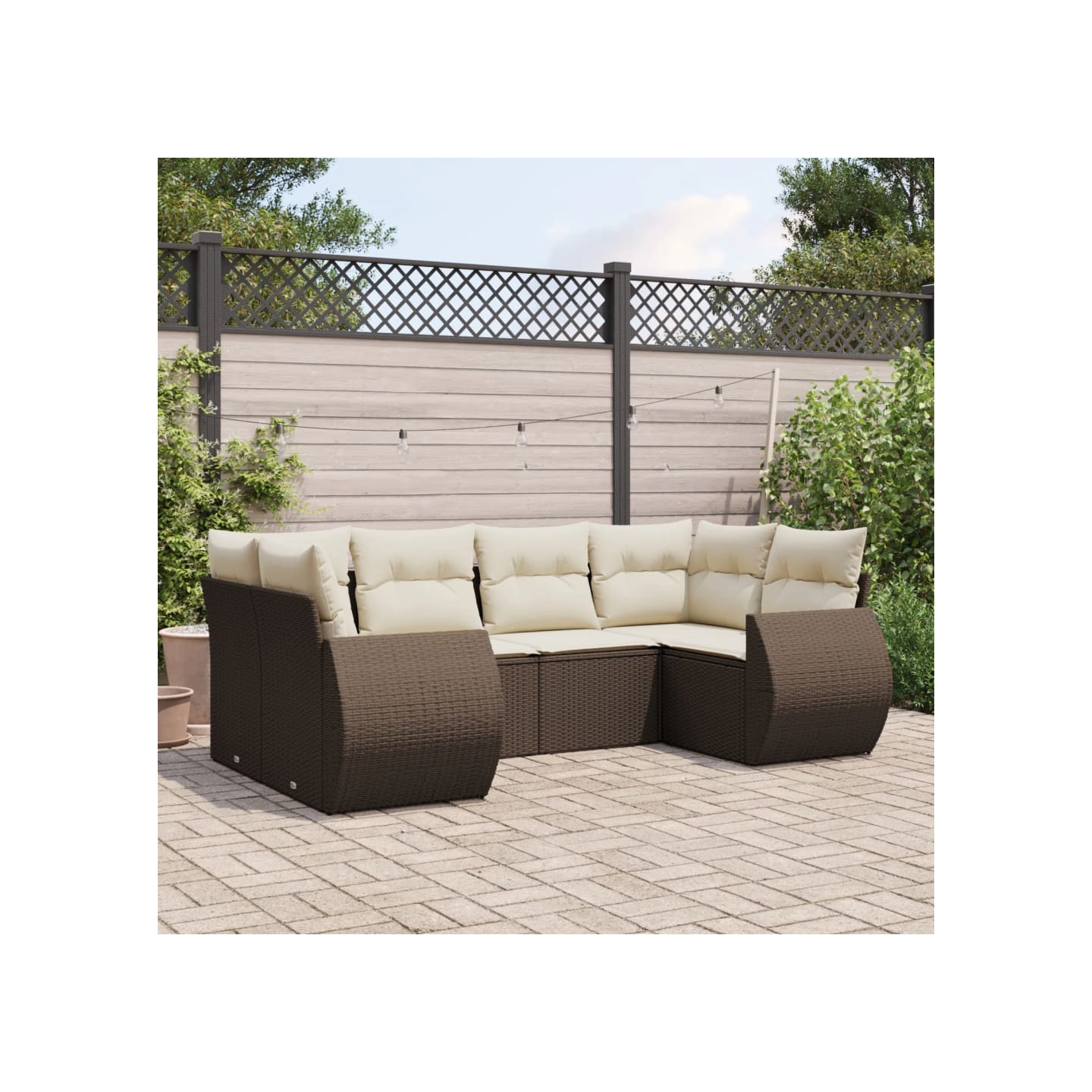 Salon de jardin avec coussins 6 pcs marron résine tressée