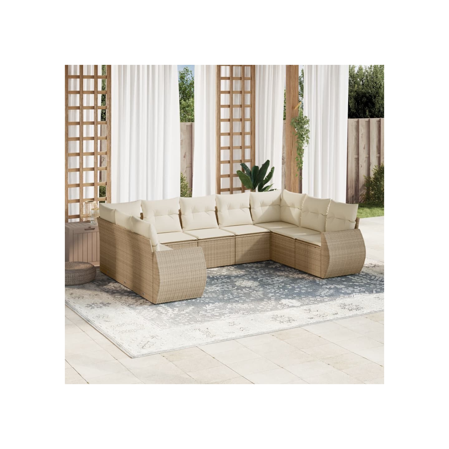 Salon de jardin avec coussins 9 pcs beige résine tressée