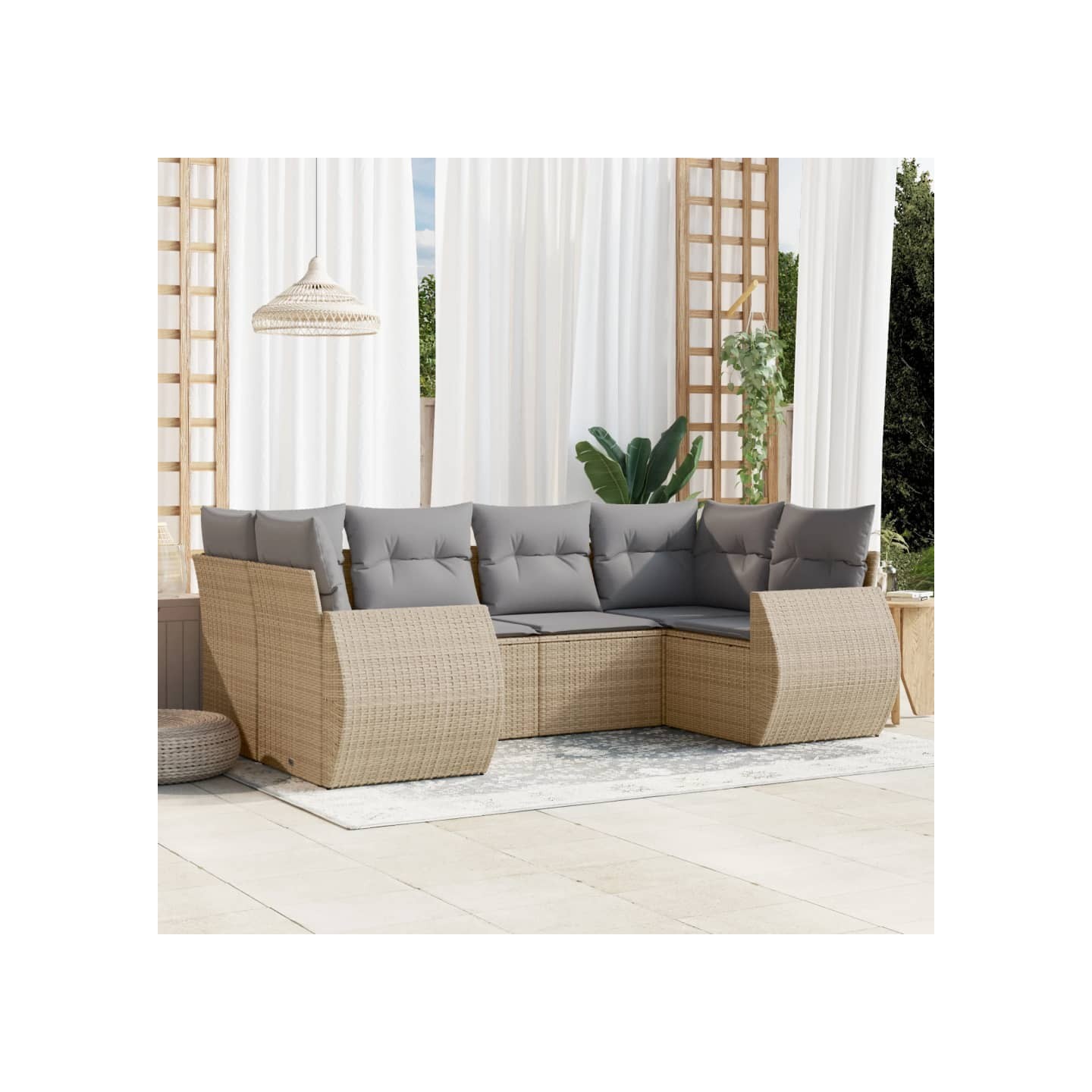 Salon de jardin avec coussins 6 pcs beige résine tressée