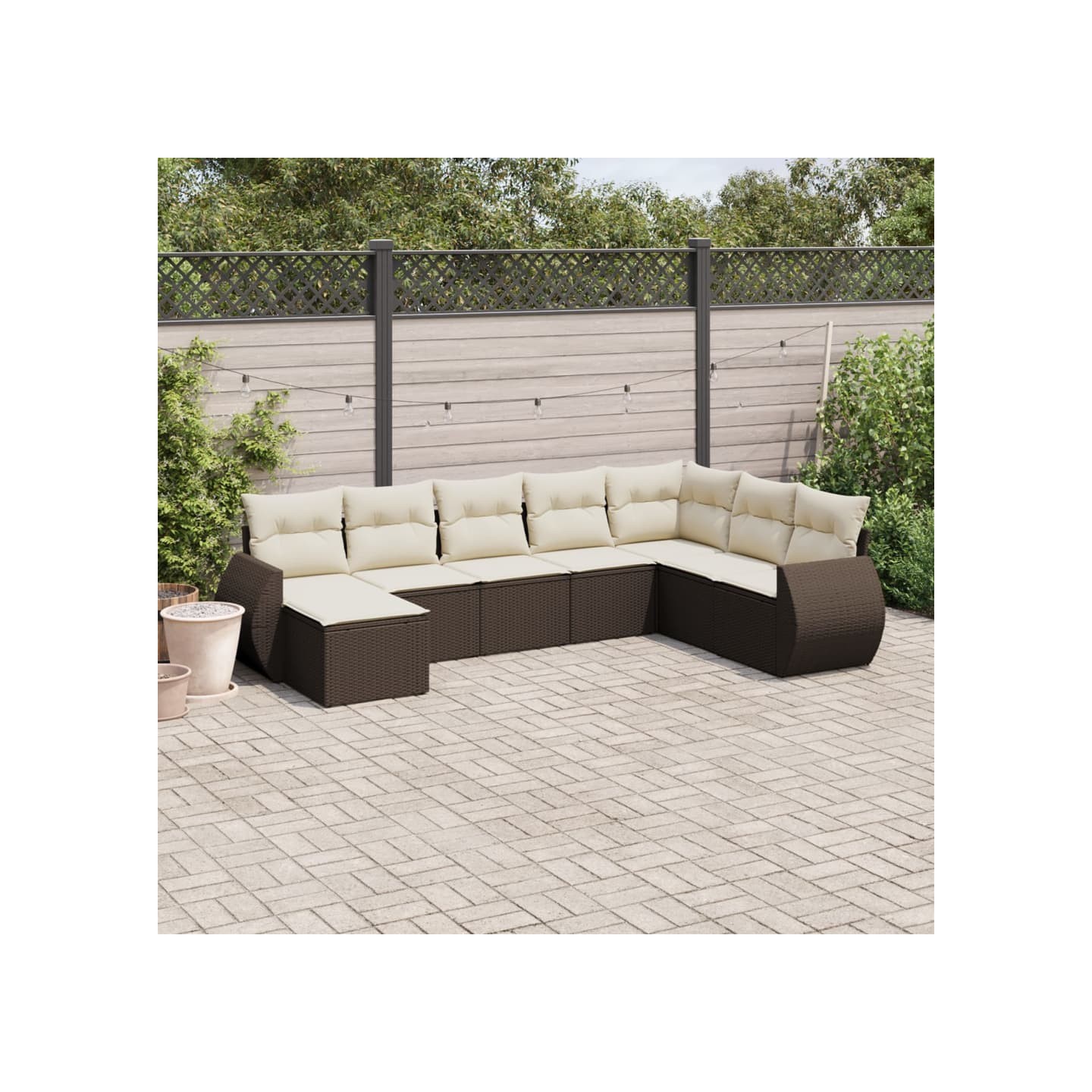 Salon de jardin 8 pcs avec coussins marron résine tressée